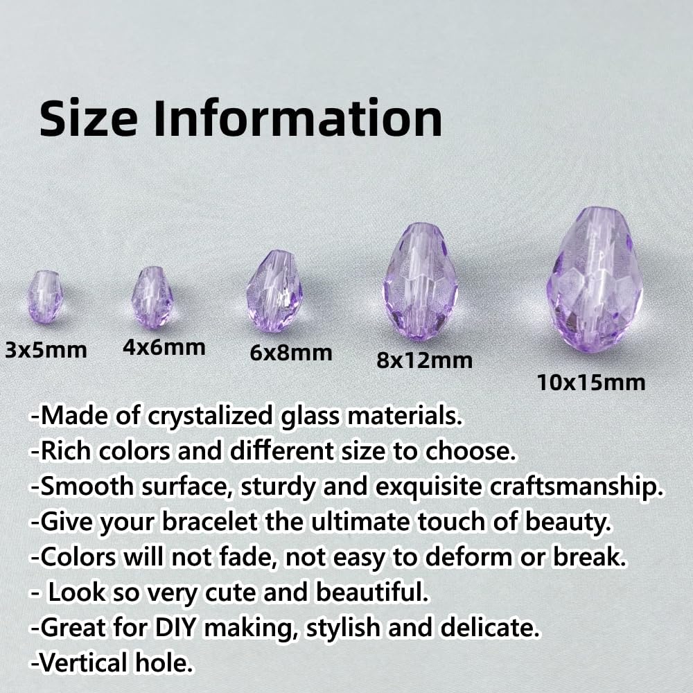 50pcs 10x15mm Teardrop Crystal Glass Beads for Jewelry Making, Faceted Vertical Hole Teardrop Glass Spacer Beads for Wind Chimes Bracelet Earring Necklace DIY Craft(Crystal Purple)