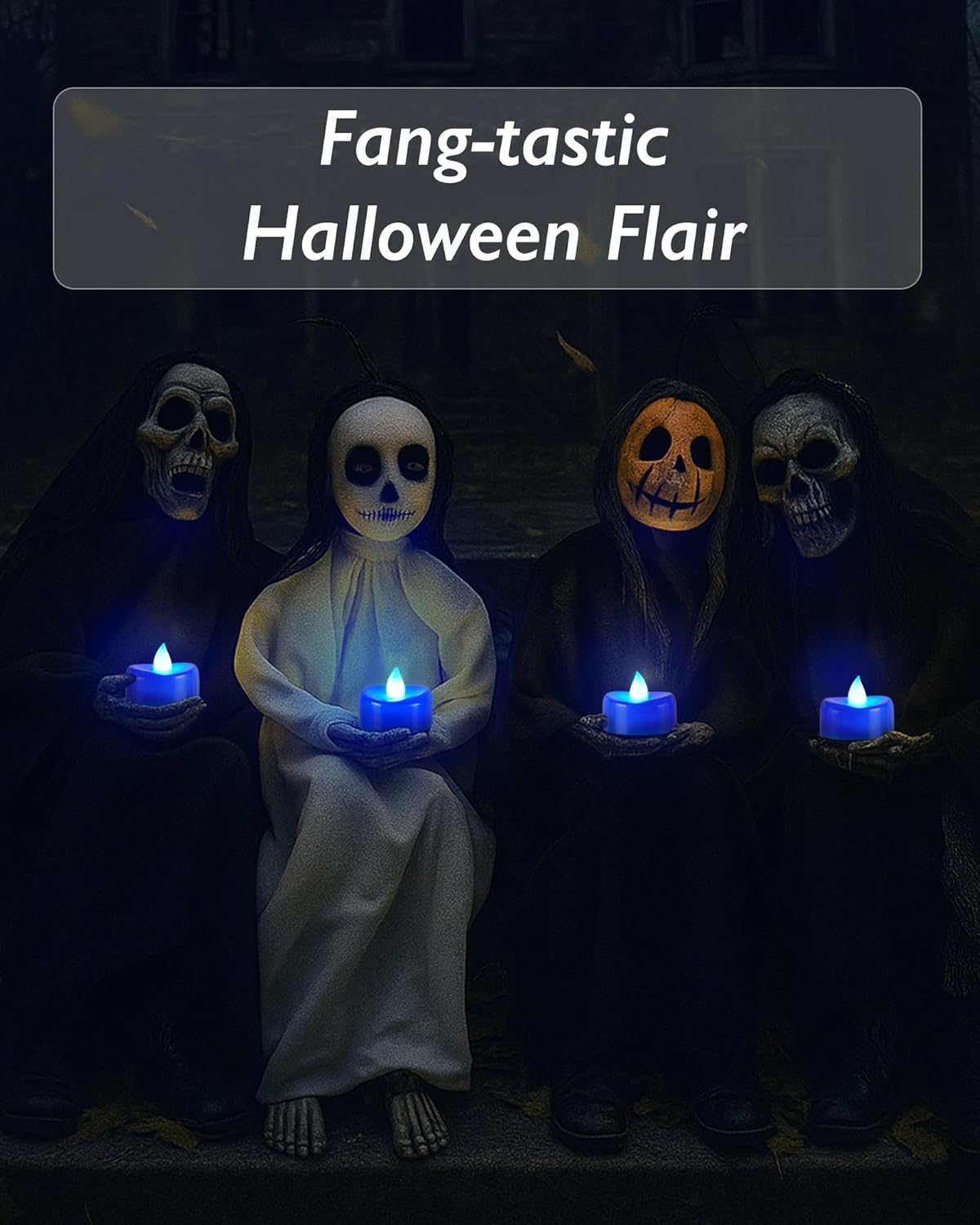 Raycare Blue LED Tea Lights Battery Operated, 200+Hour Flickering Votive Candles,Realistic Fake Flameless Tea Lights for Wedding Party Halloween Thanksgiving Christmas Decorations, 24 Pack