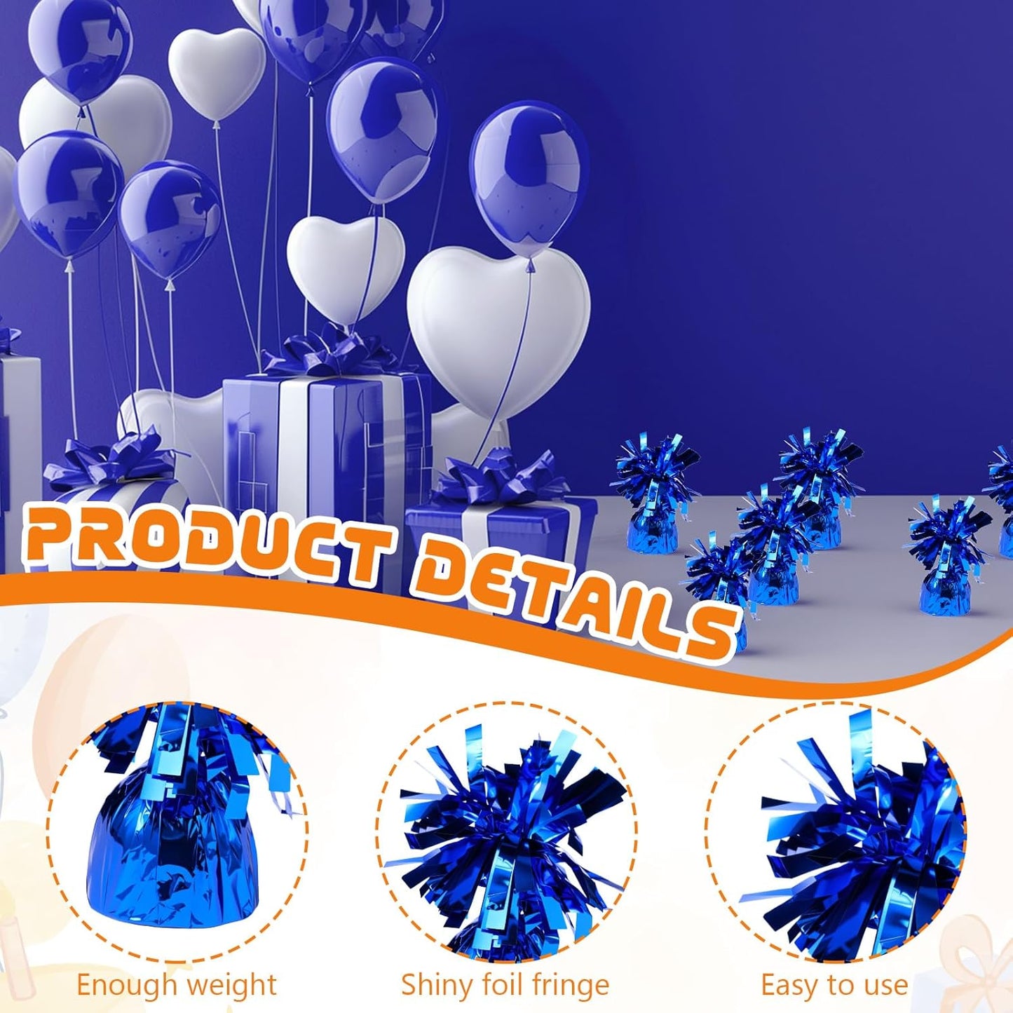 6 Pack Blue Balloon Weights Metallic Holder Anchors Balloon Holder Weights for for Birthday 2025 Graduation Party Christmas Wedding Celebration Decoration (Blue)