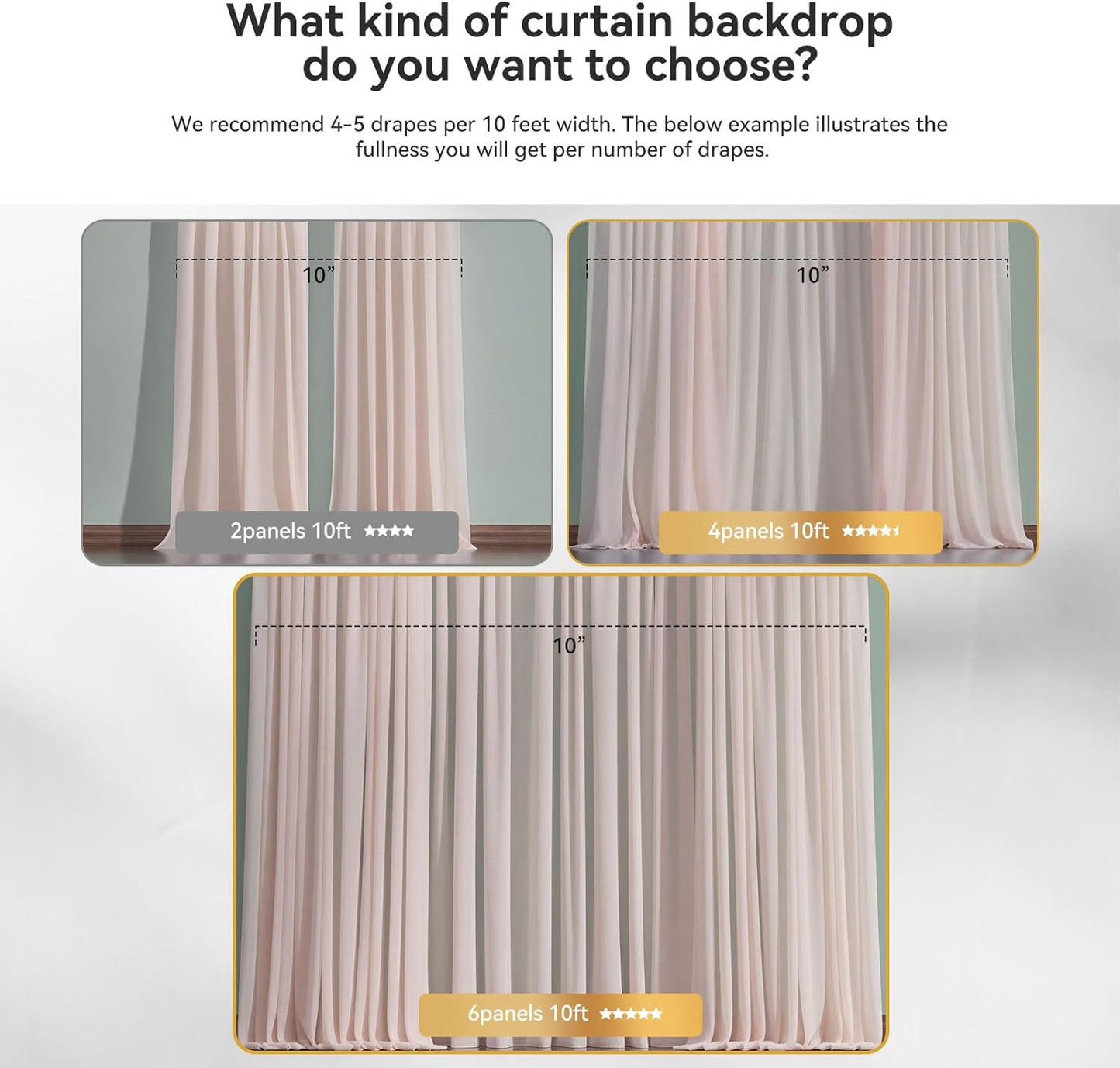 10×8ft Tulle Backdrop Curtains with Lights String - 300LED Fairy Lights Sheer Curtain Backdrop for Weddings Baby Shower and Birthday Party Decorations(4 Panels 5×8ft)