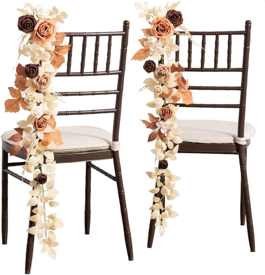 Ling's Moment Fall 10pcs Wedding Chair Decorations Aisle Floral Swag Artificial Pew Flowers Hanging Garland Terracotta Rust & Sepia for Ceremony Reception Church Rose Floral Arrangement Party Outdoor