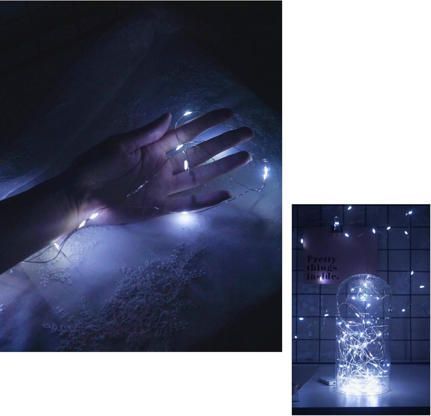 20 Pack Fairy Lights Battery Operated, 6.6ft 20 LED Mason Jar Lights Silver Wire Waterproof Firefly Mini Led String Lights for Table Party Wedding Centerpiece DIY Crafts Christmas Decor