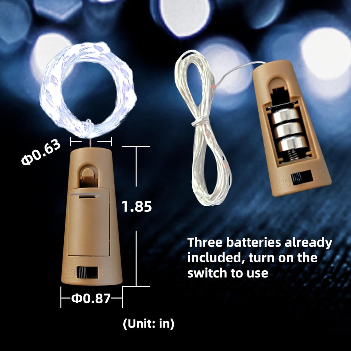 Wine Bottle Lights with Cork, 20 LEDs 6.6 Feet Silver Wire Cork Bottle Lights,Fairy Mini String Lights,for DIY Jar Halloween,Christmas,Party,Decor,Wedding Listing (18 Pack, Cool White)