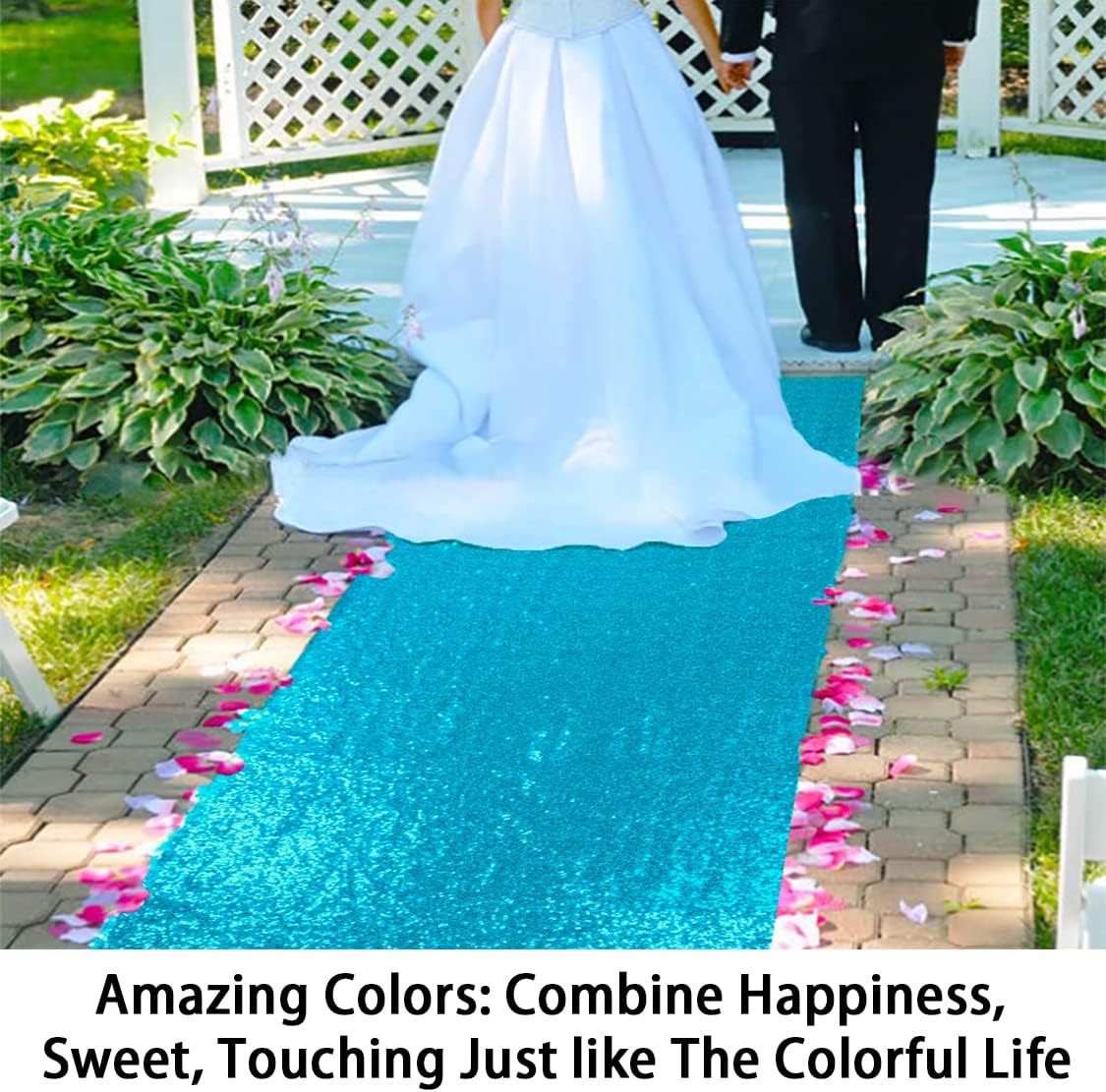 ShinyBeauty Sequin Aisle Runners 2Ft x 15Ft Turquoise Carpet Runner for Party Glitter Runner for Wedding N116