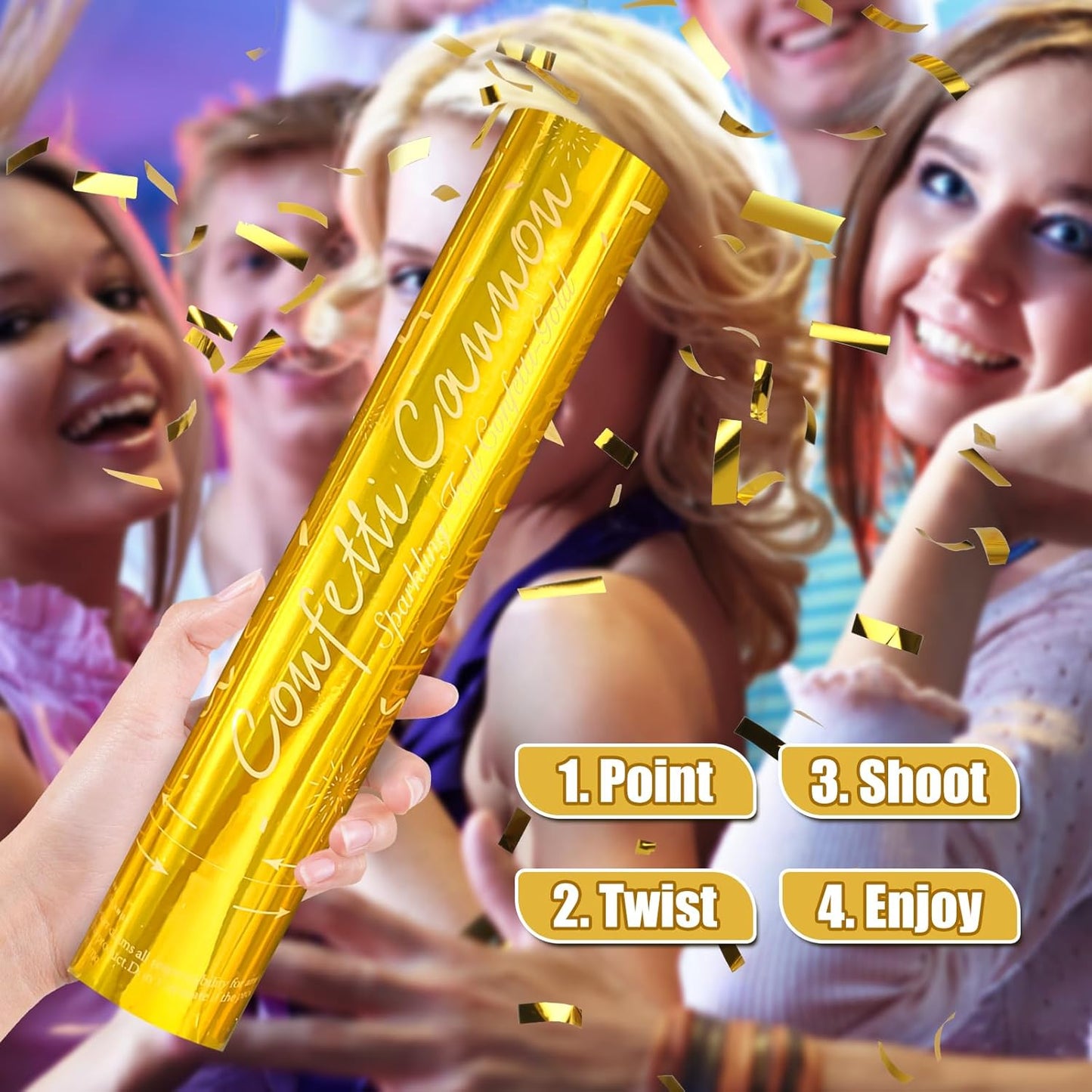 Gold Confetti Poppers [5 Pack] 12 Inch Confetti Cannons | Gold Foil Filled Party Poppers for Weddings, Birthdays, Graduation, New Year & Special Events