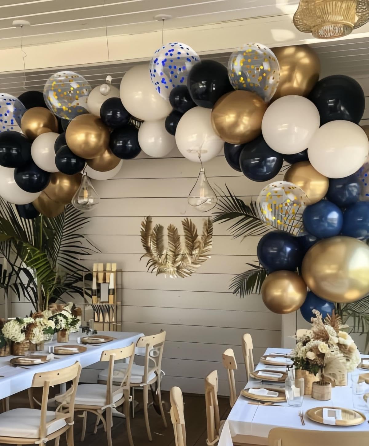 300 Pcs Navy Blue and Gold Confetti Balloons Set Lncludes 12 inch Gold White Navy Blue and Blue Gold Confetti Balloon for Birthday, and Celebration Graduation Party Decoration