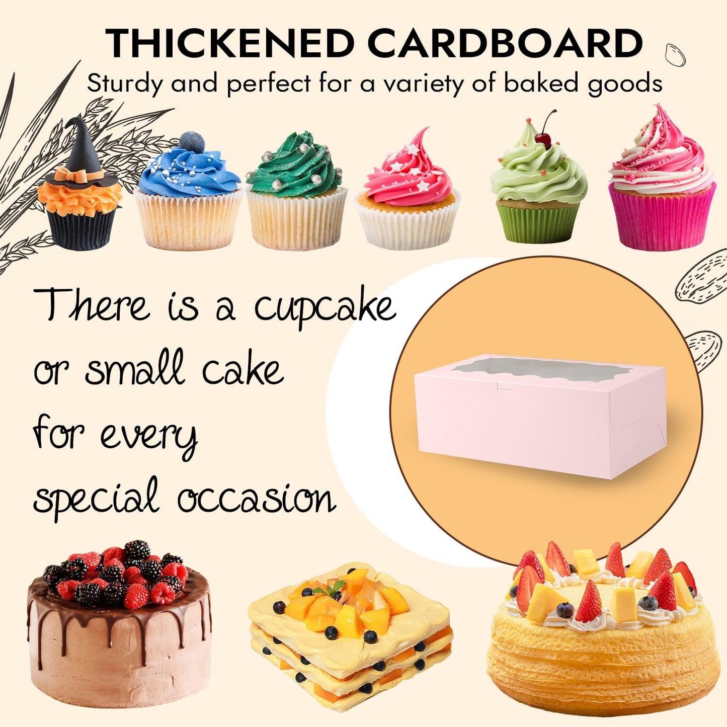 JCD 8 Packs Pink Bento Cake and Cupcake Box 5 Holes Fit 4 Cupcakes and 1 Mini Cakes Cupcake Combo Boxes for Party Bakery Supplies (Pink 1+4/8Pcs)