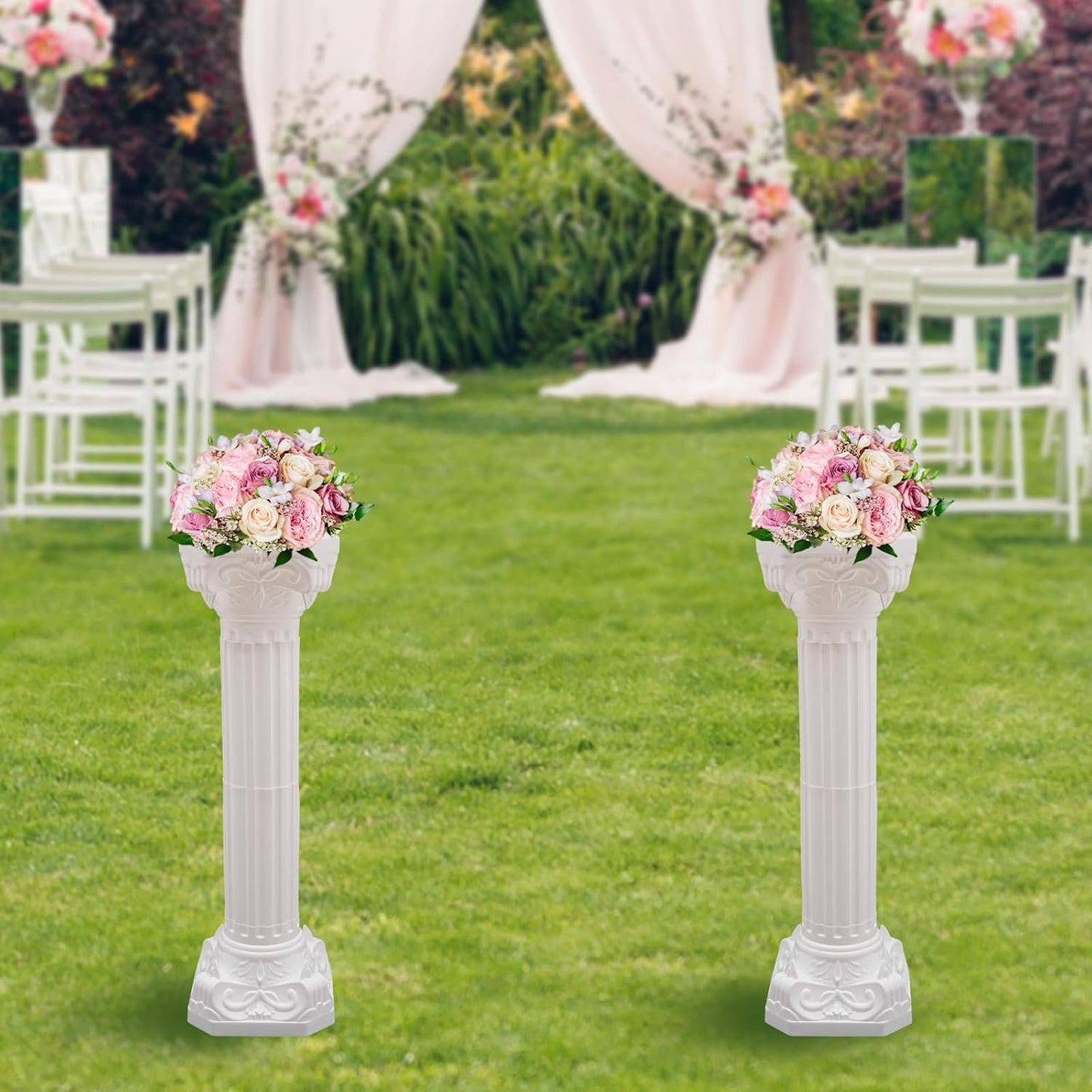Roman Pillars Decoration Party Flower Pot Columns Set 2Pcs Decor Pedstal Stand 34.65in Flower Floral Wedding Party Event Road Decorative Columns (34.65in 2Pcs Style3)
