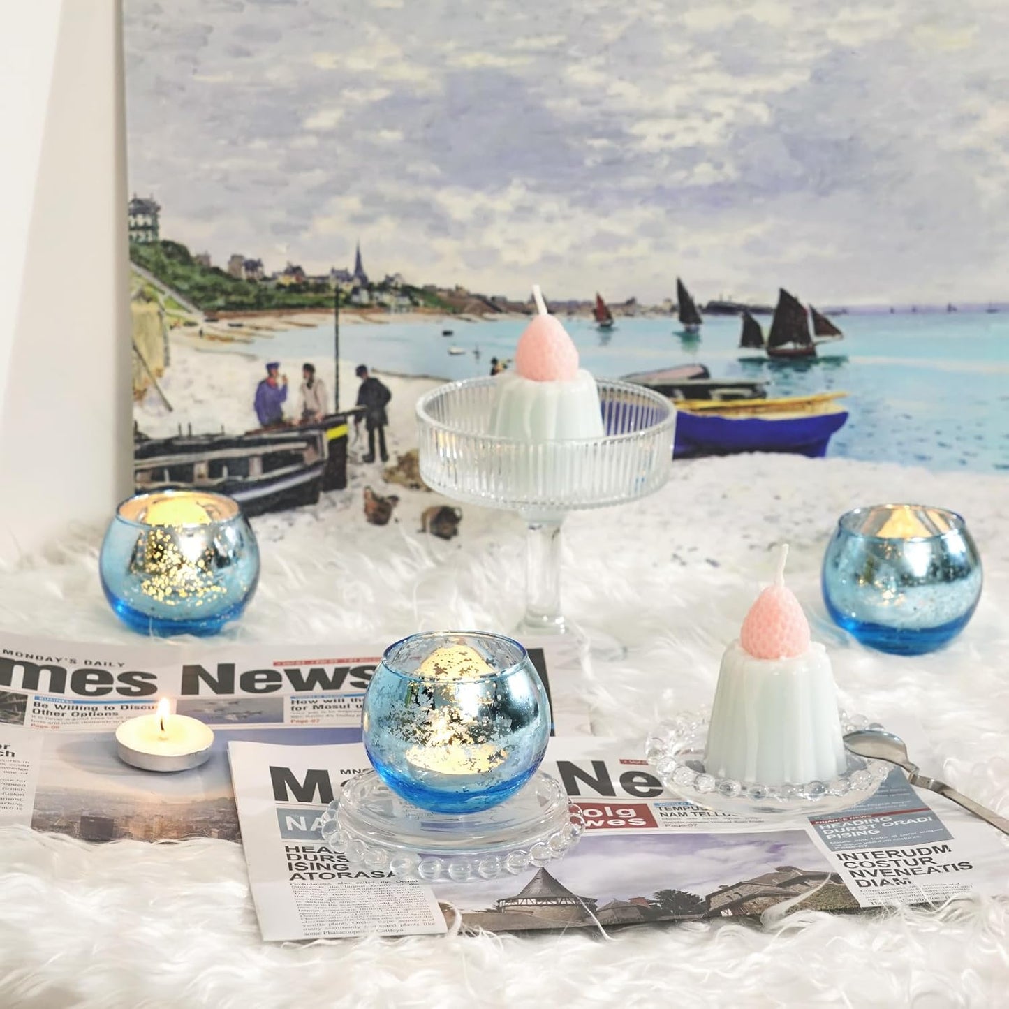 Homemory 12 Pcs Blue Votive Candle Holders, Round Mercury Glass Candle Holder, Tealight Candle Holders for Table Centerpieces, Baby Showe, Anniversary, Wedding, Home Decor, Halloween, Christmas