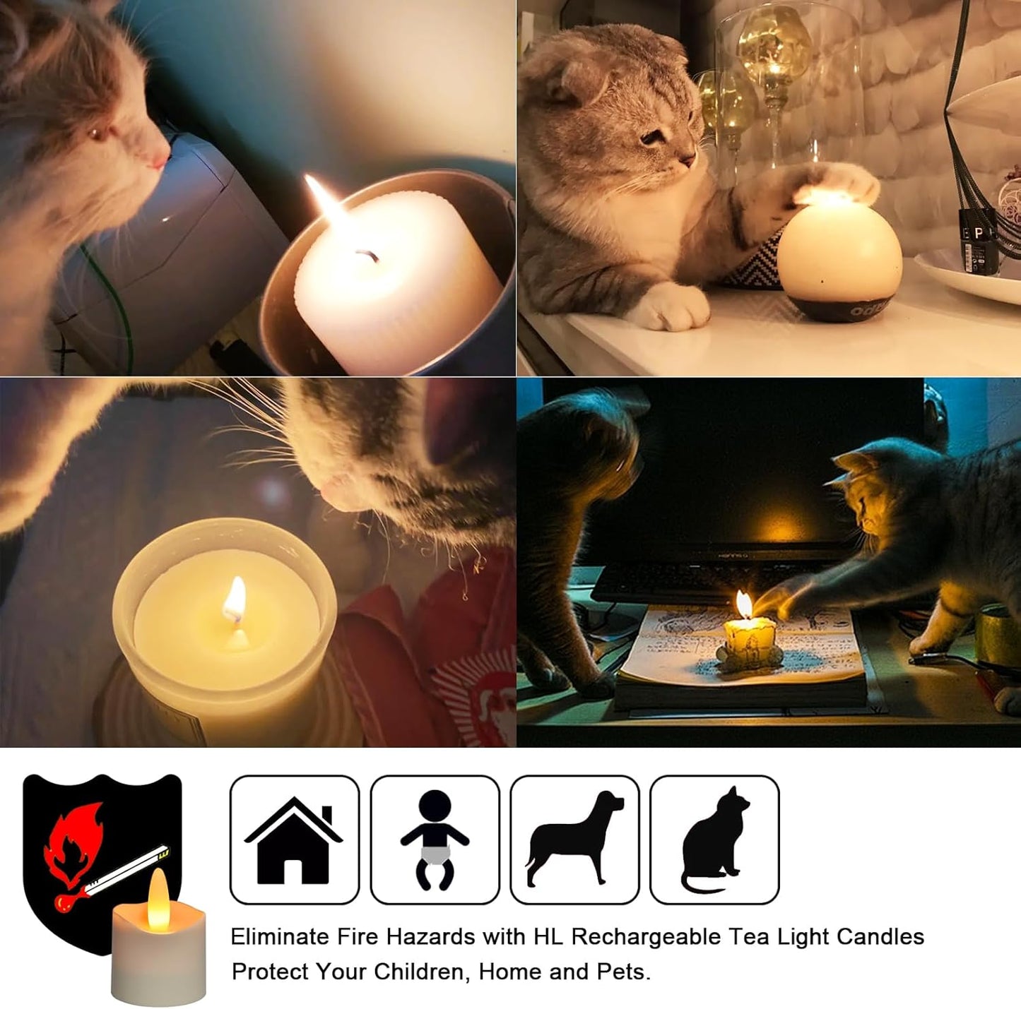 HL Flameless Candles with Remote Timer&Charging Station, 60+Hours Rechargeable Waterproof Outdoor RGB Tea Lights Colorful Candles for Valentine's Gift Halloween Christmas Home Party Decor-12pcs
