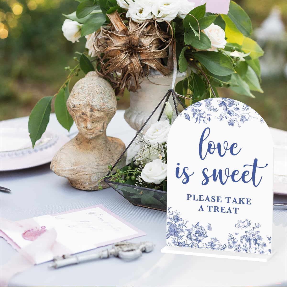 Acrylic Wedding Signs, Dusty Blue Wedding Decor, Blue Weddings Decor, Love is Sweet Signs for Reception, Modern Calligraphy Arch Acrylic Table Top Sign for Weddings Parties Dinners (White)