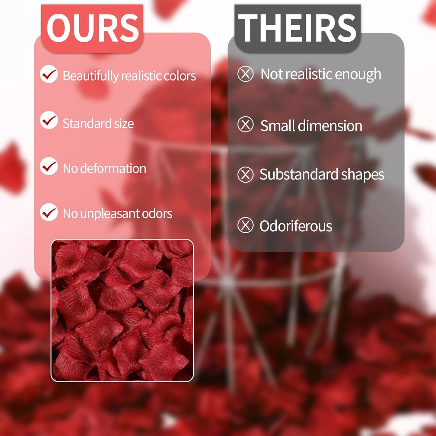 1000 Pcs Artificial Fake Rose Petals,Flower Petals for Romantic Night, Engagement, Party, Wedding, Event Flower Decorations, in Bulk(Dark Red)