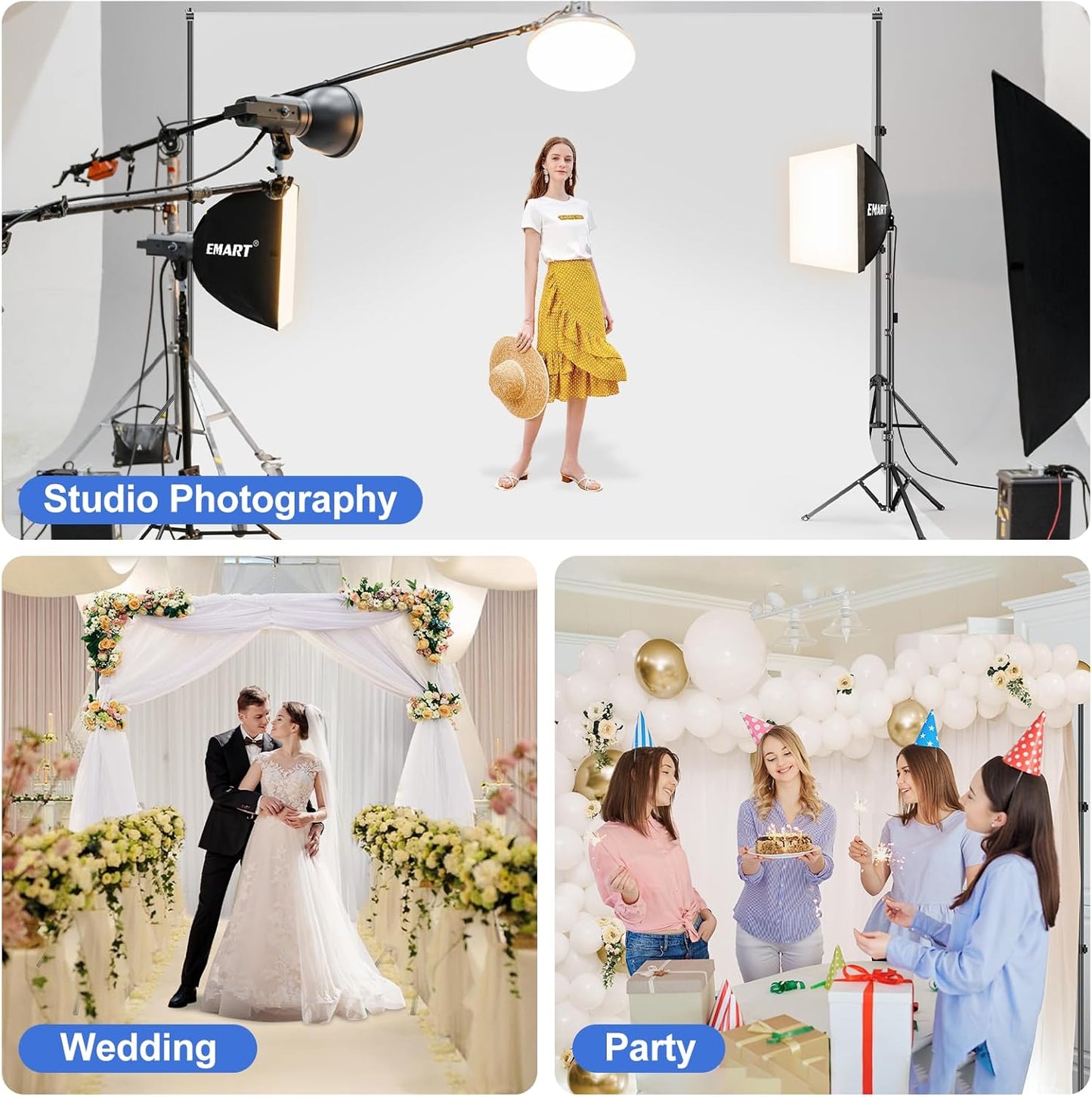 EMART Backdrop Stand 10x7ft(WxH) Photo Studio Adjustable Background Stand Support kit with 2 Crossbars, 8 Clamps, 2 Sandbags and Carry Bag for Parties, Events Decoration, Wedding, Photography