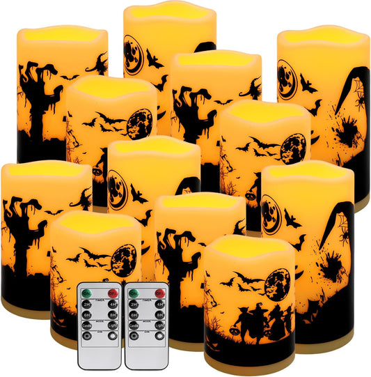 12-Pack Waterproof -Flameless Led Candles，Remote Control and Timer Functions for Halloween and More Decorations（3 Sizes）