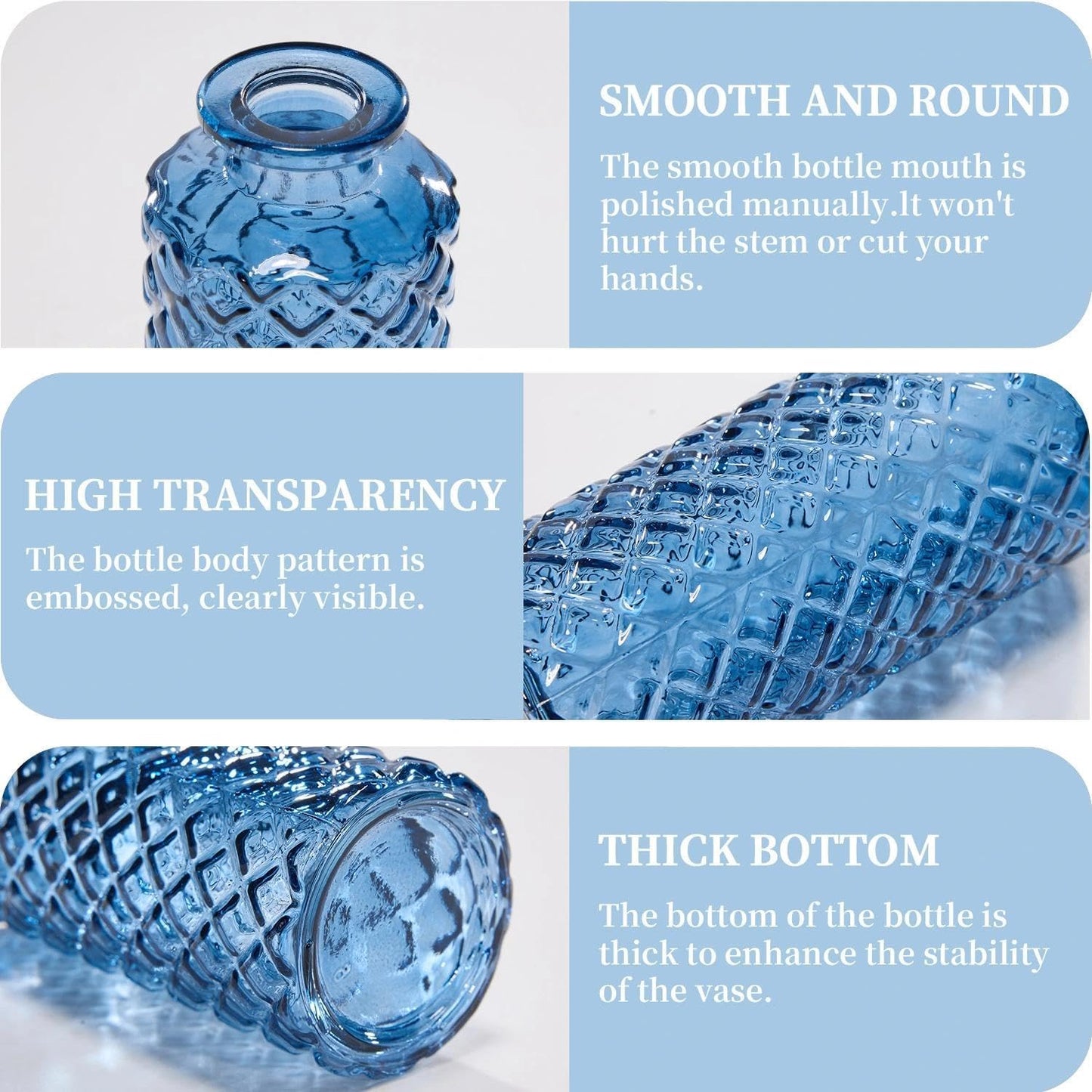 Mini Bud Vases As Wedding Centerpieces for Tables,Clear Bud Vases for Flowers,Small Flower Vases Suitable for Birthday Party,Anniversary,Wedding Reception,Baby Shower (Blue, 12PCS)