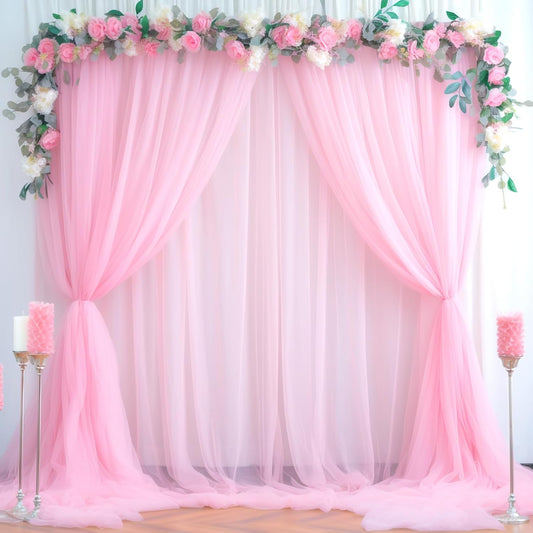 20ft X 10ft Baby Pink Tulle Backdrop Curtain for Parites, Sheer Photo Backdrop Curtains Fabric Drapes for Wedding Ceremony Arch Party Stage Decorations