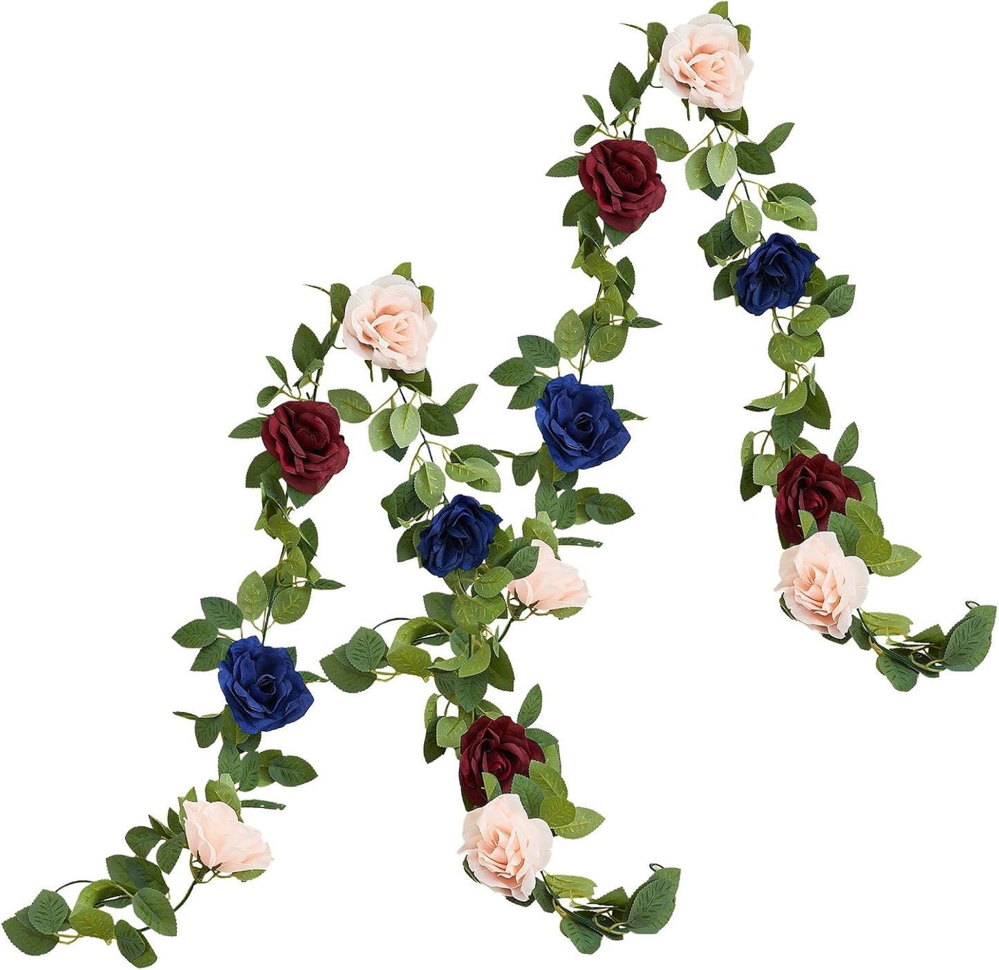 Artificial Rose Garlands Rose Vines Leaves Banners Hanging Floral Garland Fake Rose Flower Vine for Wedding Arch Ceremony Home Garden Outdoor Party Wall Decorations