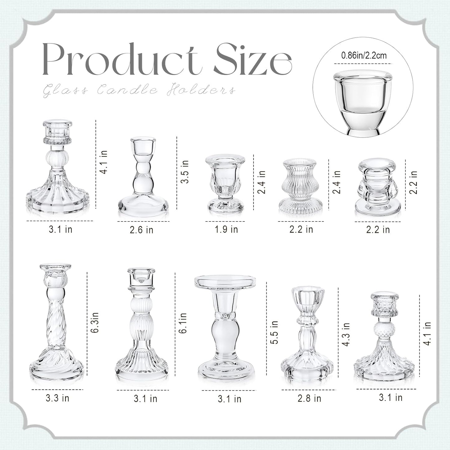 Mumufy 10 Pcs Glass Crystal Taper Candle Holders Clear Glass Candlestick Holder Fit 0.8 Inch Candles Crystal Decorative Candle Stand Centerpiece Table Wedding Dining Party (Classic,Clear)