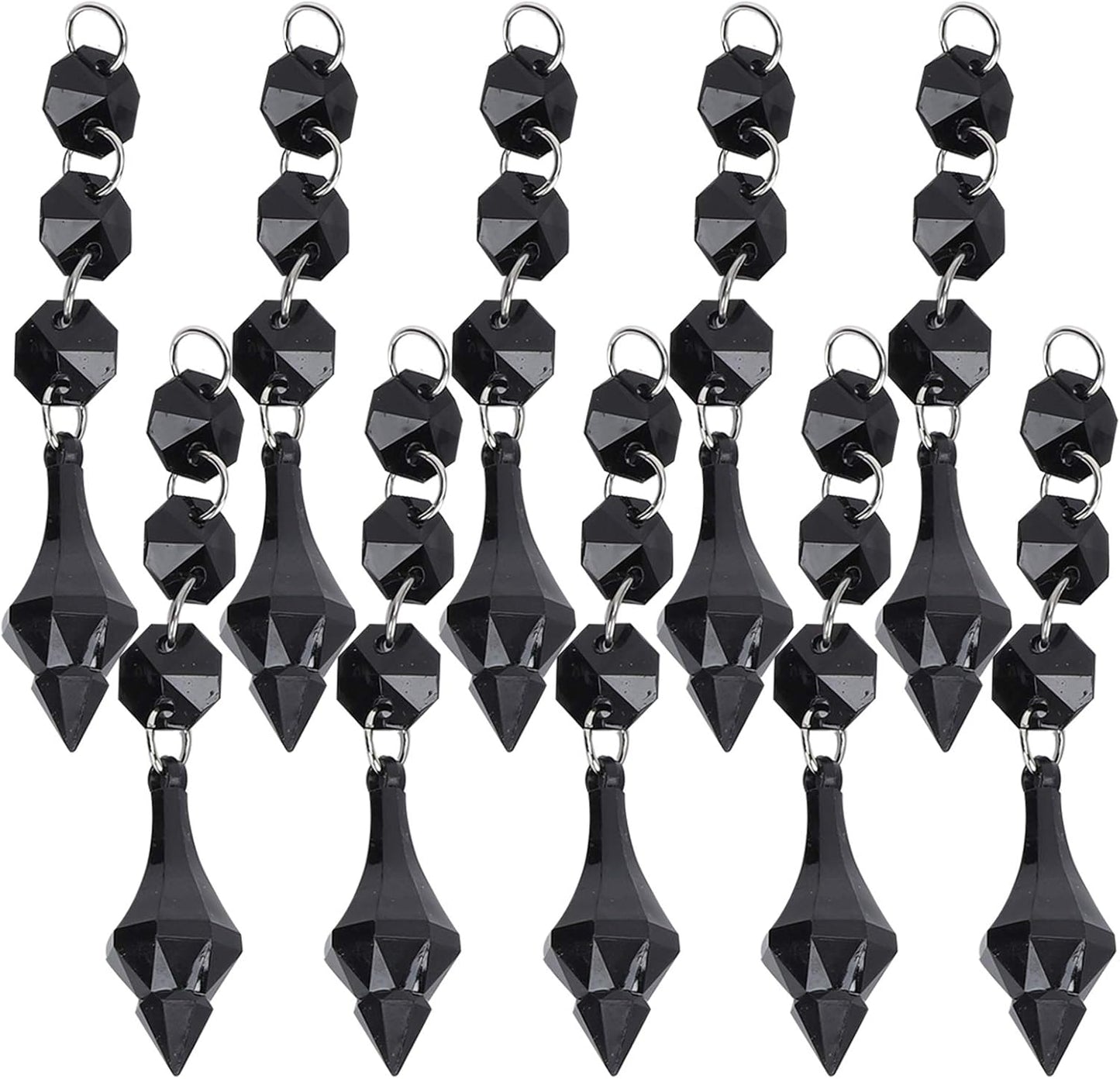 Buachois 10Pcs Clear Acrylic Crystal Ornament Beads Garland Chandelier Hanging Crystals for Wedding Party Celebration Christmas Tree Decor Black
