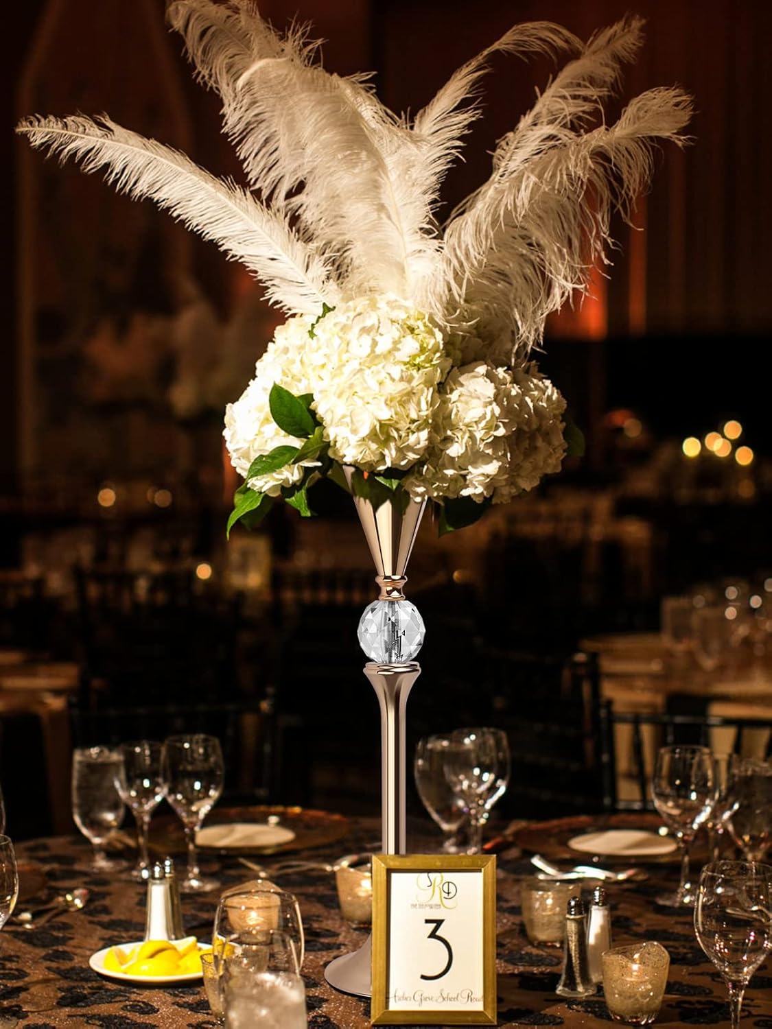 VIJIV Gold Flower Vase for Centerpiece Table Decorations Wedding Reception Decor, 15.8 Inch Tall Metal Vase for Feather Flower Holder Stand Floral Arrangement Gatsby Party Dinner Event Hotel