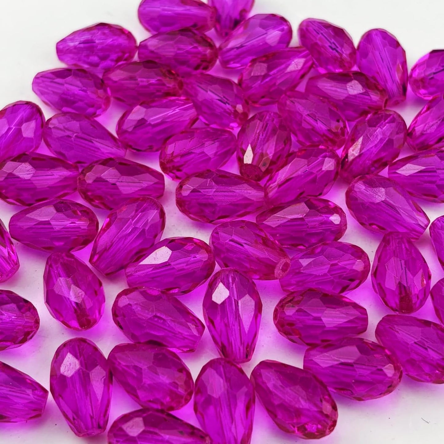 130pcs 6x8mm Teardrop Crystal Glass Beads for Jewelry Making, Faceted Vertical Hole Teardrop Glass Spacer Beads for Wind Chimes Bracelet Earring Necklace DIY Craft(Rose Red)