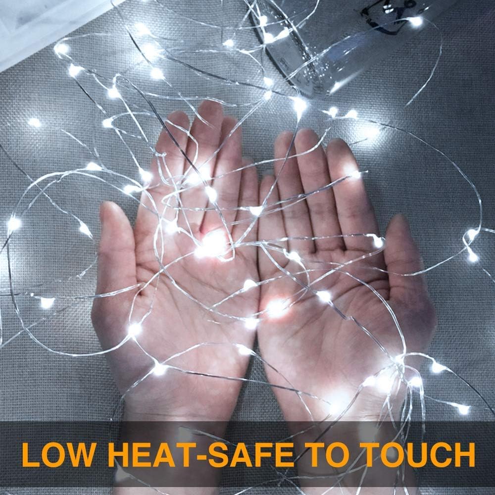 24 Pack Fairy Lights Battery Operated [3 Modes] 7ft 20 LED Mini Twinkle String Lights Waterproof Silver Wire Firefly Starry Lights for Wedding Party Mason Jars Christmas Decorations, Cool White