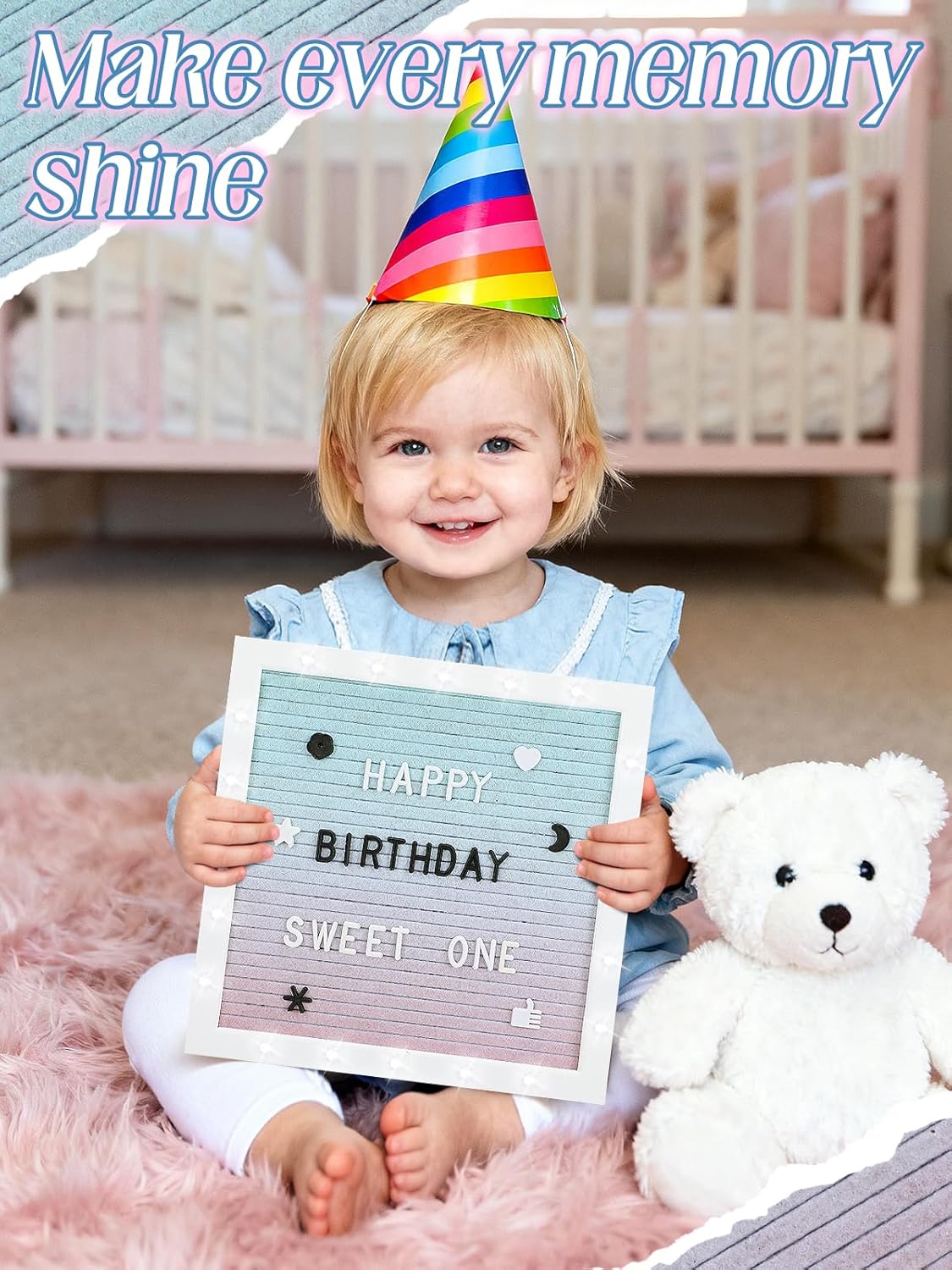 Light up Changeable Felt Letter Board Sign with LED Lights - 10×10" Message Board & Wood Stand & 450 Letters, for Halloween/Birthday/Event/Pregnancy/Baby Announcement/Home Wall Decor Gifts, Gradient