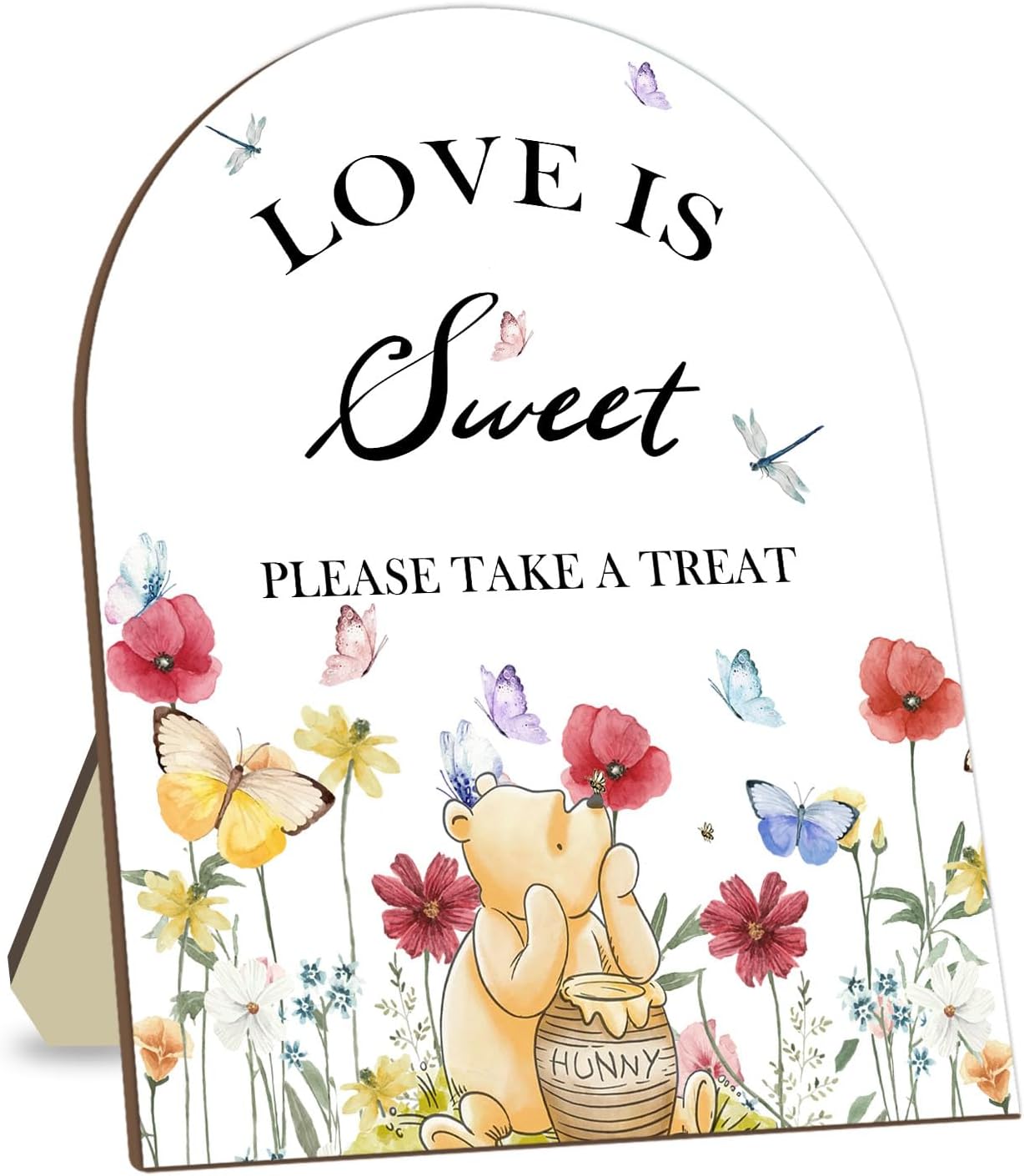 Winnie Decor Love is Sweet Sign, Floral Butterfly Decor Bridal Shower Welcome Sign, Classic Pooh Wedding Sign Bridal Shower Favors for Guests, Love is Sweet Please Take A Treat Sign 9 * 11IN