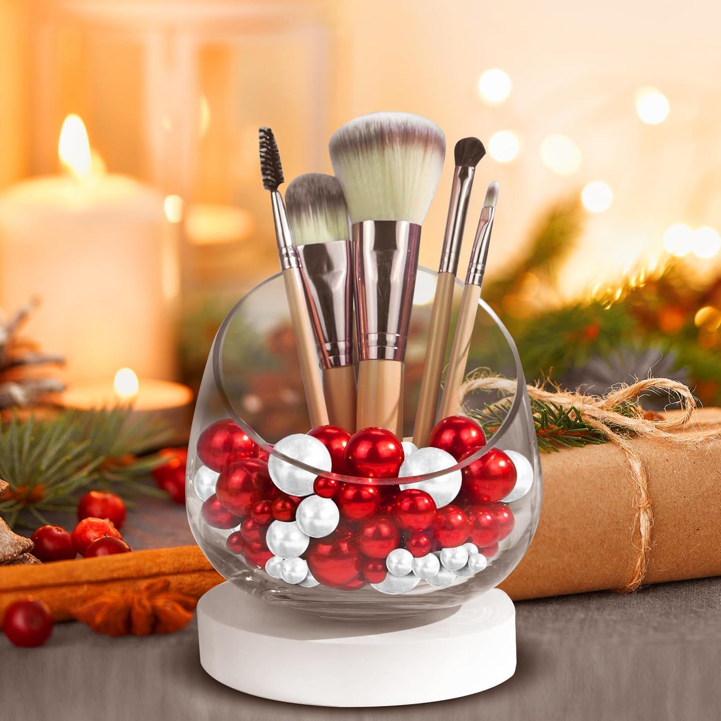 150Pcs Red&White Polished No Hole Pearl Beads Vase Filler, Christmas Vase Filling Decorations, Plastic Pearls, Table Scatters, Wedding Home Decor, 8/14/20 mm