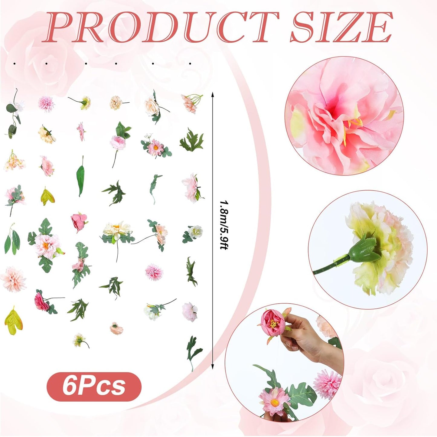 XunYee 6 Pcs 35.4 ft Flower Garlands Hanging Wildflower Backdrop Decoration Artificial Floral Garlands Fake Flower Vines Faux Silk Wildflower Decor for Halloween Fall Wedding Garden Wall Arch(Blossom)