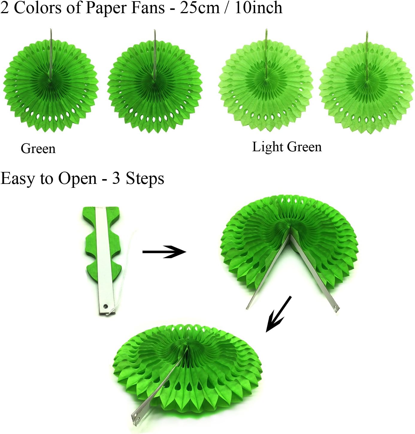 ZERODECO Party Decoration, 21 Pcs Green Hanging Paper Fans, Pom Poms Flowers, Garlands String Polka Dot and Triangle Bunting Flags for Golf Party Dinosaur Birthday Parties Arbor Day