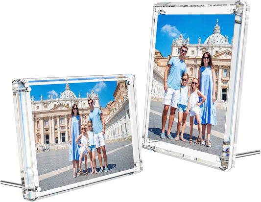 NIUBEE Picture Frames 4x6 Acrylic, Clear Photo Frame for Living Room, Diamond Edge Design, Magnetic Family Thick Desktop Floating Frame, 3 Pack