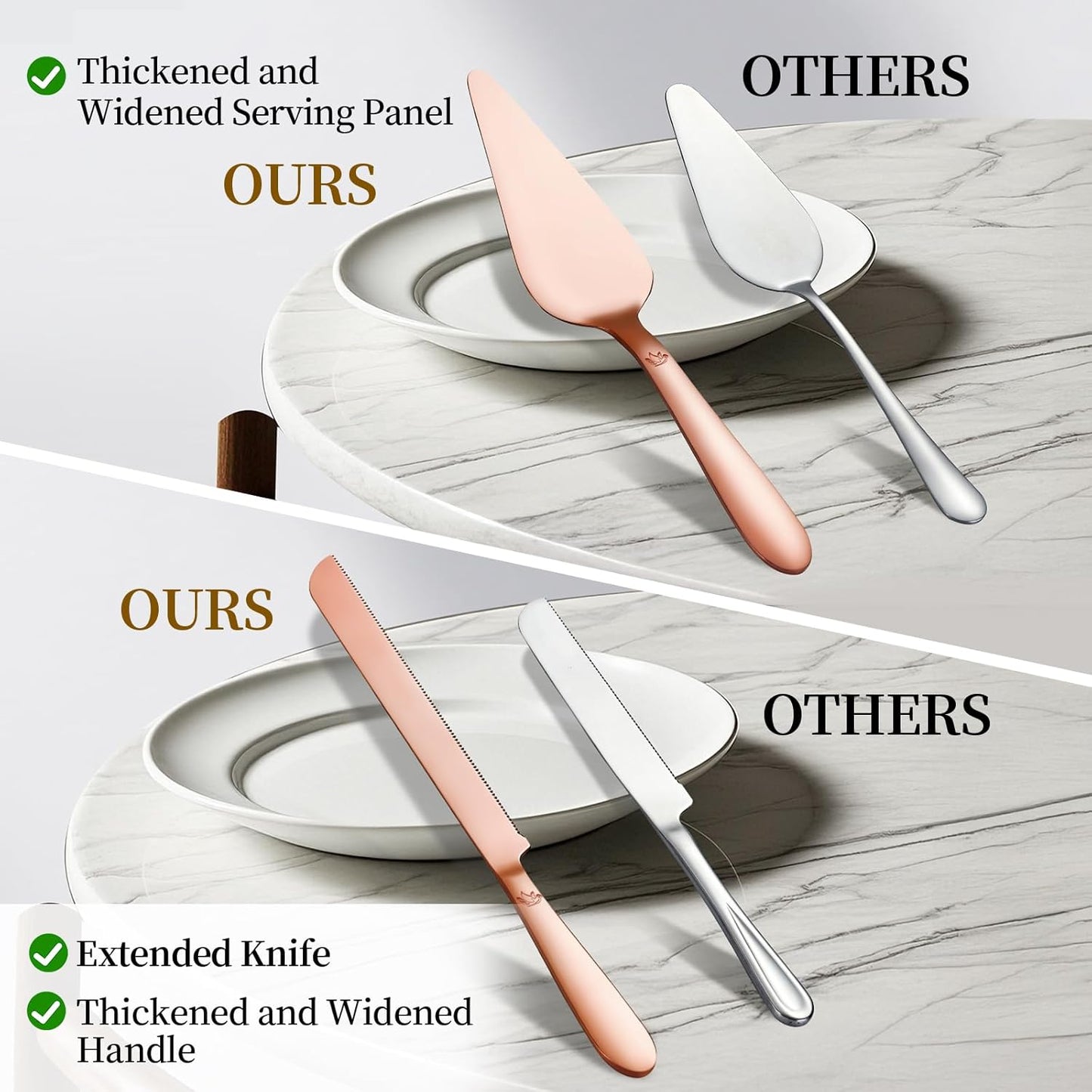 Cake Cutting Set for Wedding - Extended Cake Knife and Server Set Thickened Stainless Steel 13.0" Cake Cutter 10.49" Pie Spatula Great for Birthday Anniversary Christmas Gift 2 Pcs Rose Gold