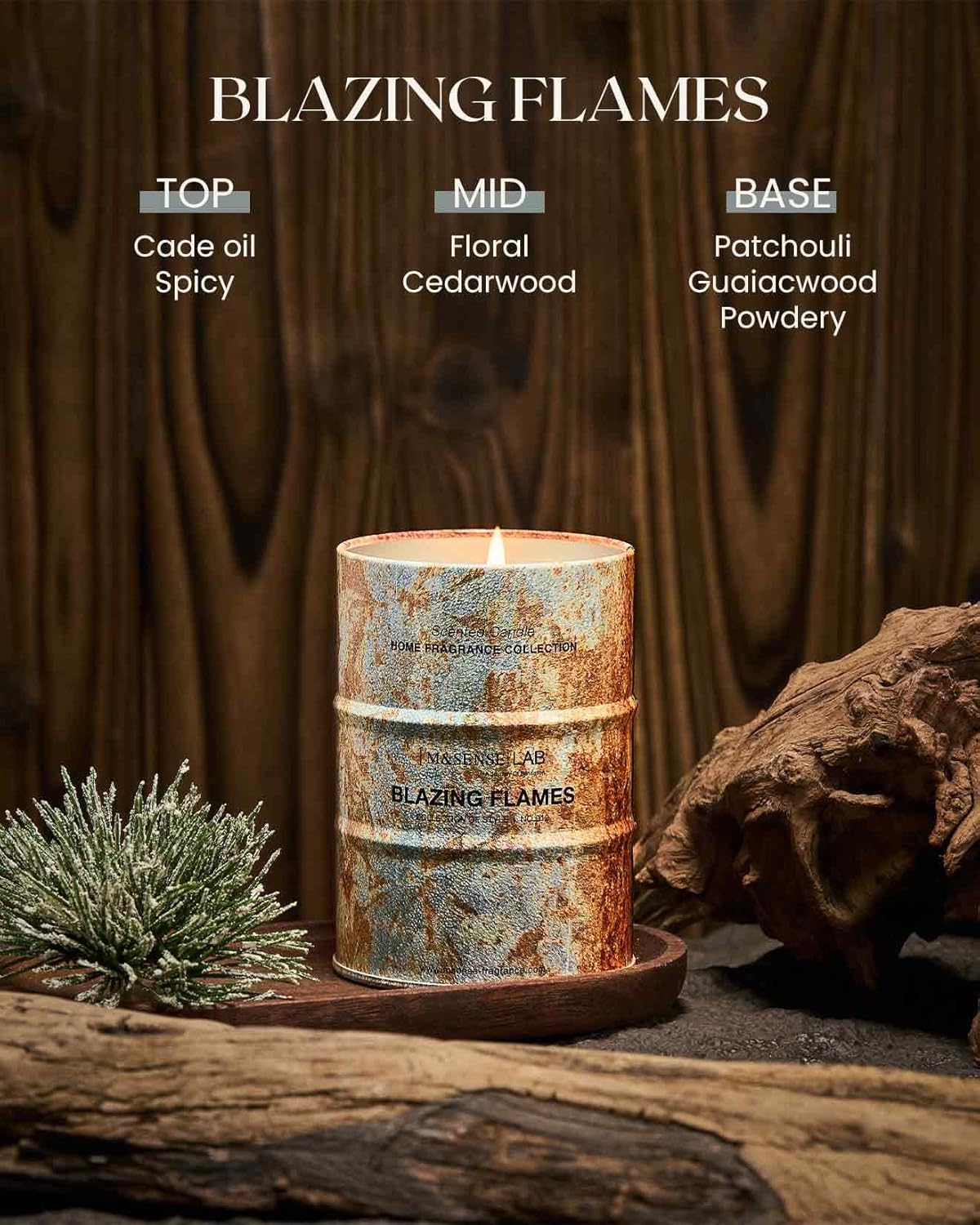 M&SENSE Blazing Flames Scented Candles Natural Non Toxic, Aromatherapy Candle for Stress Relief Meditation Relaxing, Housewarming Gifts for Women Men, 11.3oz 70 Hour Long Burning