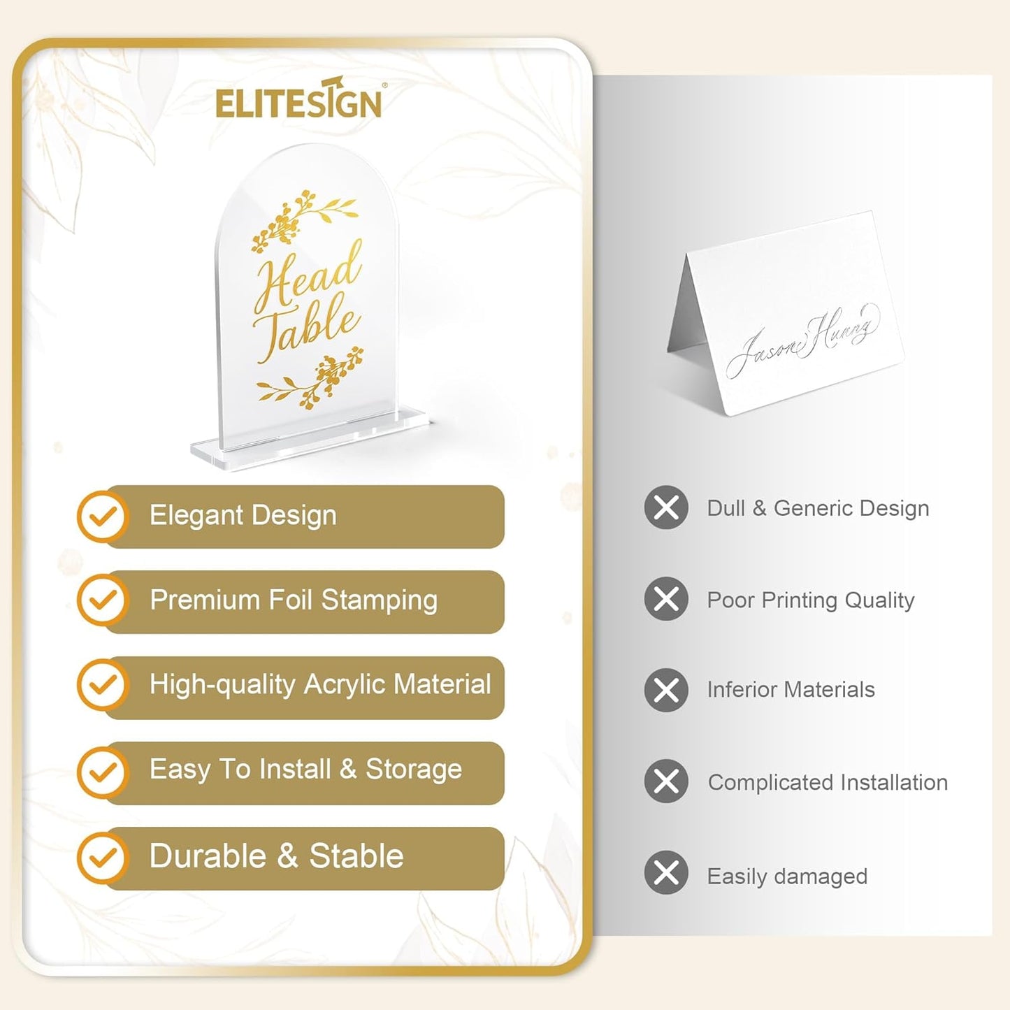 Wedding Table Numbers 1-15 Clear Acrylic Seating Number Signs for Weddings Reception Anniversary Party Decor Seat Number for Tables with Elegant Gold Lettering