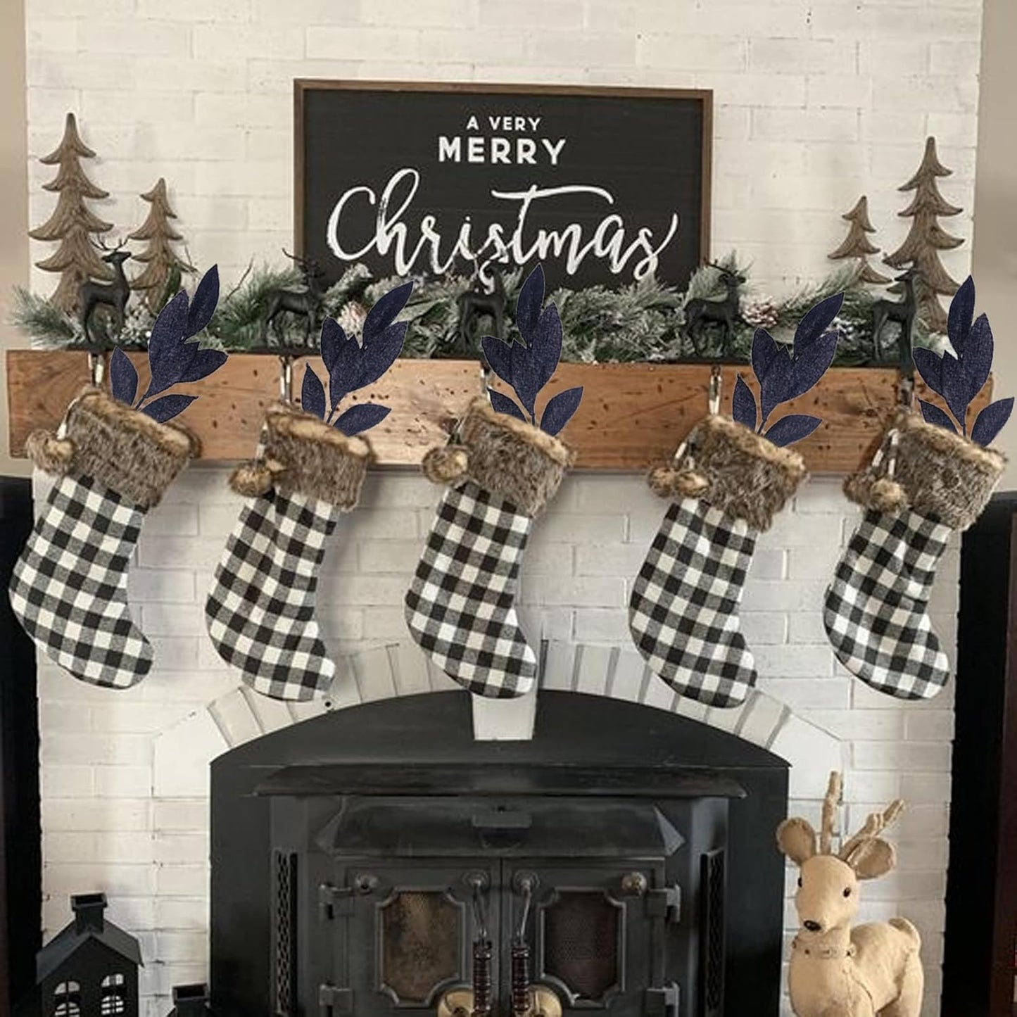 GREENTIME 12 Pack Artificial Black Glitter Leaves 13" Fake Decorative Glitter Sticks for Vase Christmas Tree DIY Wreath Crafts Fireplace Halloween Decor