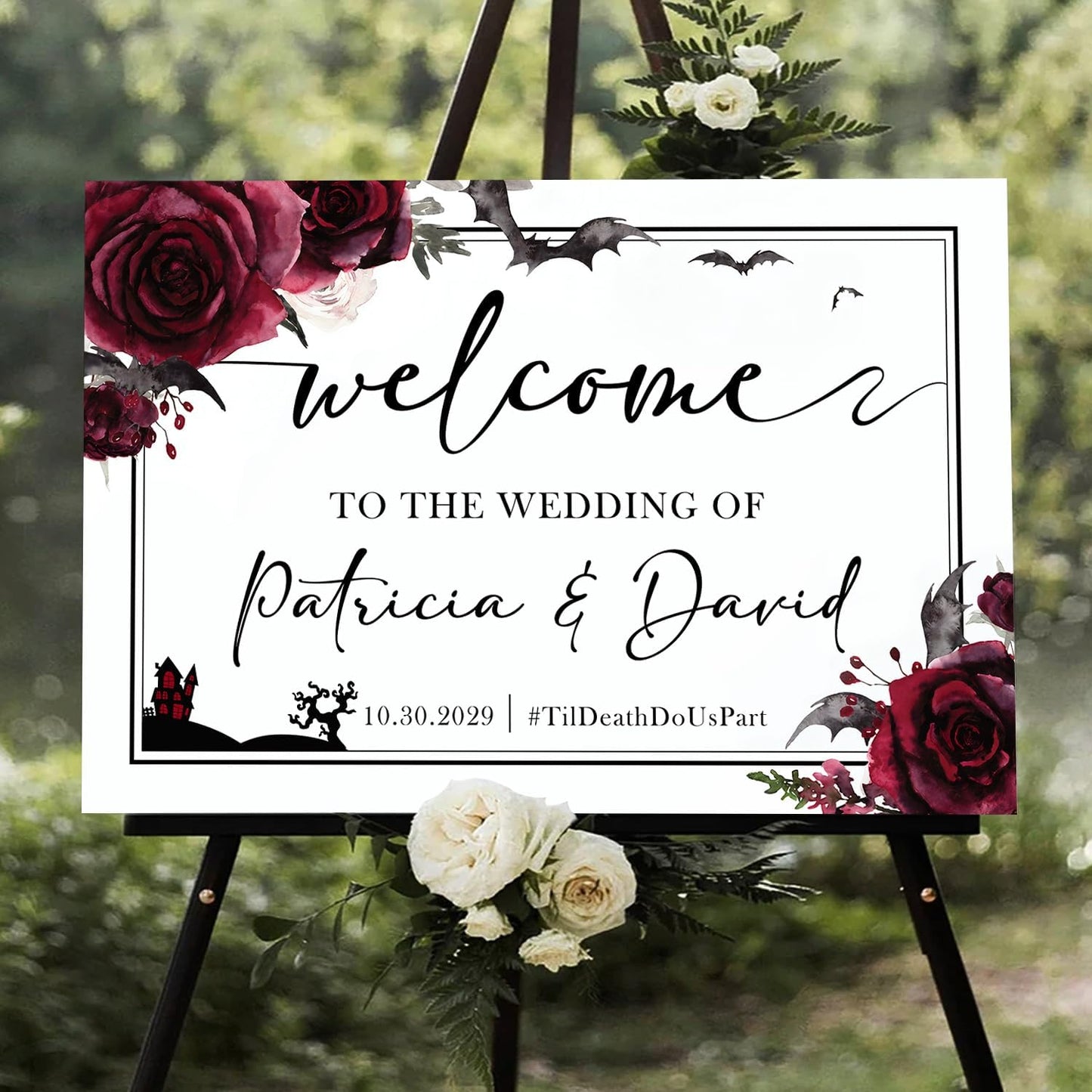 Wedding Sign Halloween Wedding, Welcome To Our Wedding Sign, Til Death Do Us Part Welcome Sign, Gothic Love Wedding Welcome, Wedding Sign, Welcome Wedding Sign With Stand