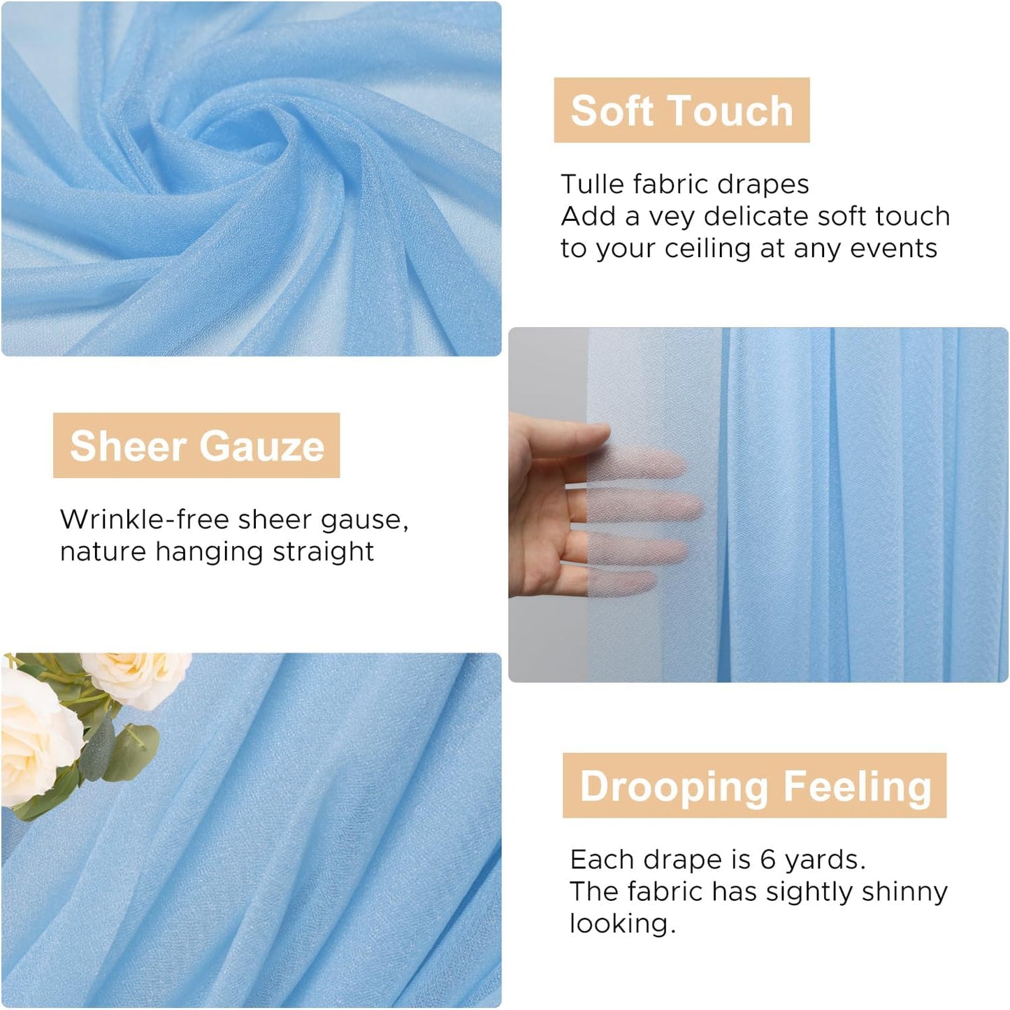 Wokceer Dusty Blue Wedding Arch Draping Fabric Backdrop 3 Panels 28.7" X 20FT Sheer Drapes Fabric for Wedding Arbor Ceremony Party