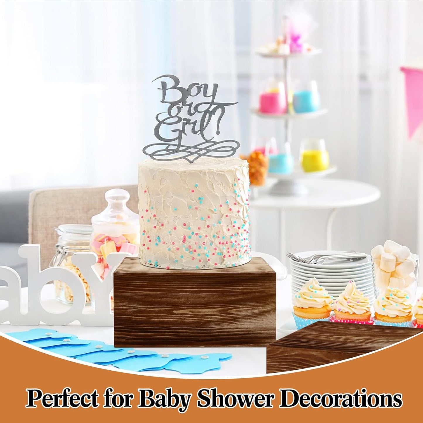 Roowest Set of 4 Wood Display Risers Rustic Cupcake Stand Rustic Wood Cake Stands Wooden Stackable Display Box for Dessert Wedding Birthday Christmas Village Party Decoration(Black Brown)