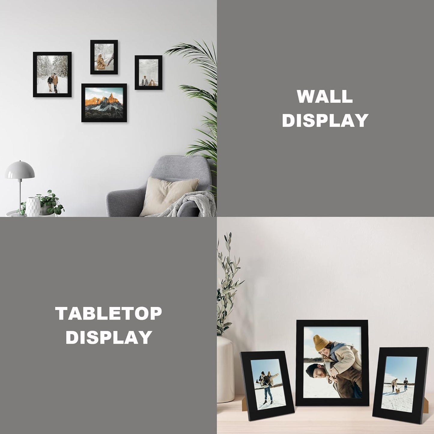 4x6 Picture Frame Set of 4, High Definition Glass Black Picture Frame, 4 x 6 Wood Photo Frames for Horizontal or Vertical Display Tabletop and Wall Mounting