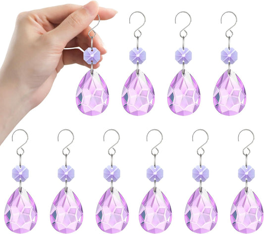 H&D HYALINE & DORA 3Inch Crystal Suncatcher Bauhinia Prisms Pendants 10Pcs Chandelier Crystals Replacement Hanging Sun Catcher Beads for DIY Arts Crafts Decor (Purple)