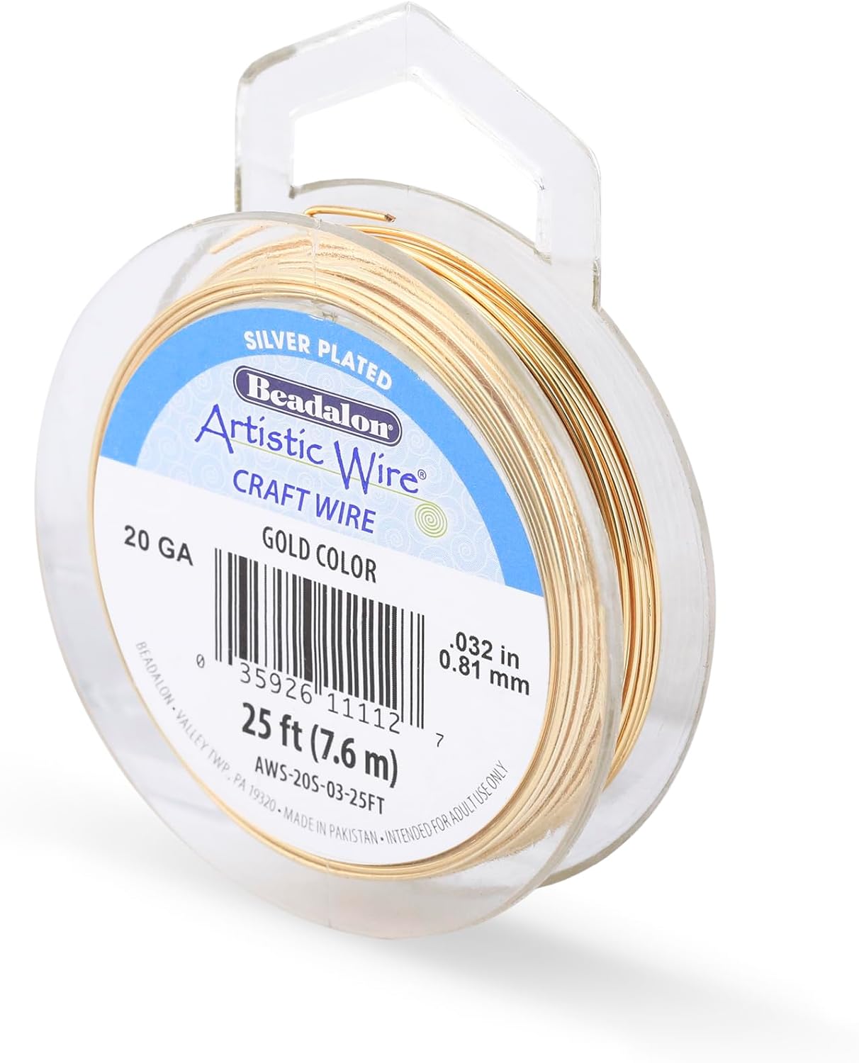 Artistic Wire, 20 Gauge Silver Plated Tarnish Resistant Colored Copper Craft Wire Gold Color, 25 ft