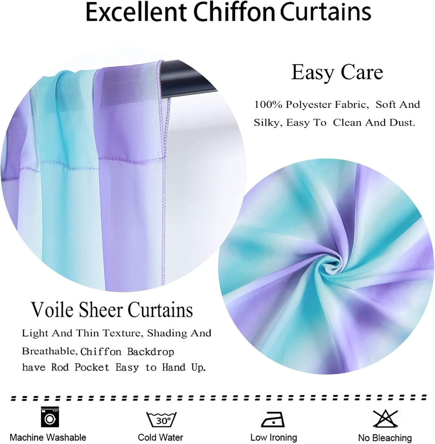 DUOBAO Sheer Curtains for Girls Bedroom, Light Filtering Purple Rod Pocket Drapes - 2 Panels 29x120 Inches, Mermaid Design