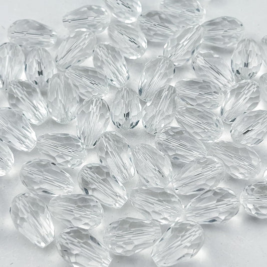 100pcs 8x12mm Teardrop Crystal Glass Beads for Jewelry Making, Faceted Vertical Hole Teardrop Glass Spacer Beads for Wind Chimes Bracelet Earring Necklace DIY Craft(Transparent)