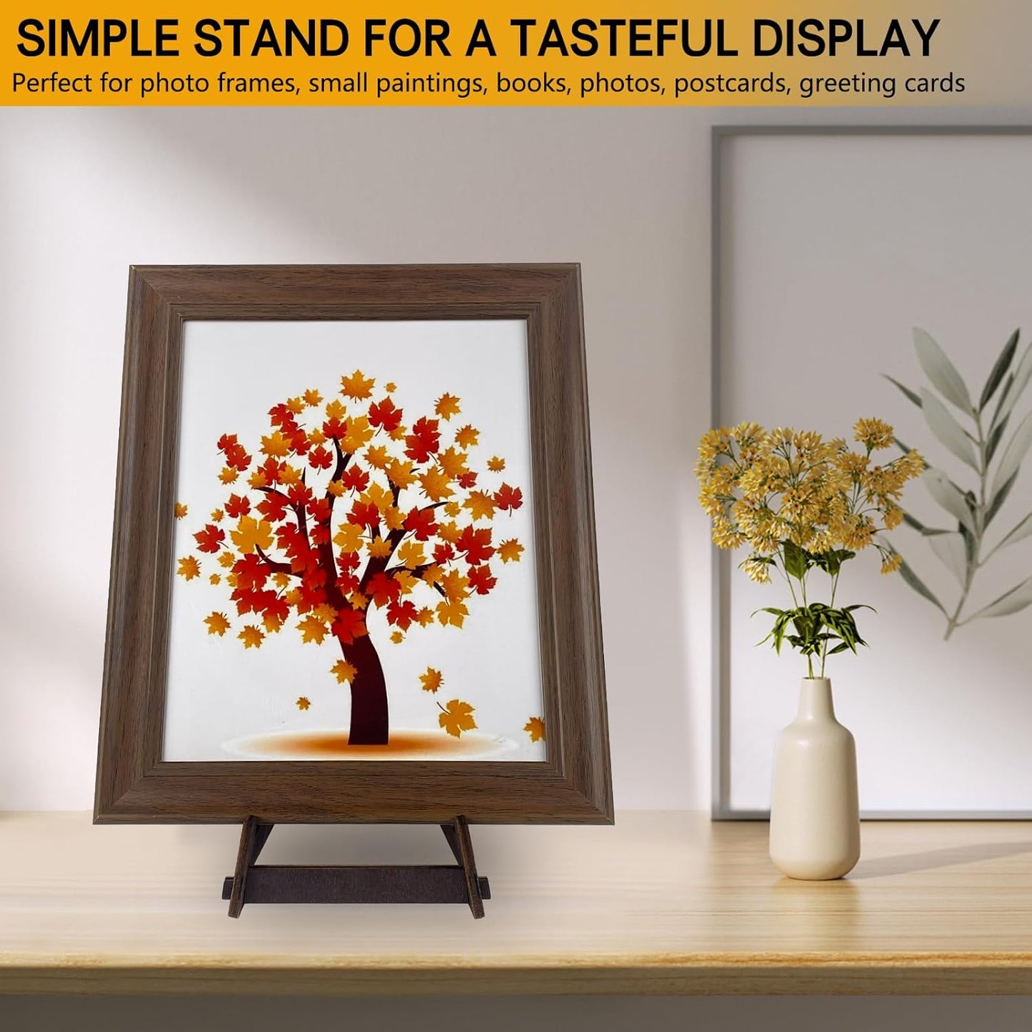 2 Pack 10 Inch Plate Display Stands - Wooden Picture Frame Holder for Books, Photo, Platter | Tabletop Decorative Stand