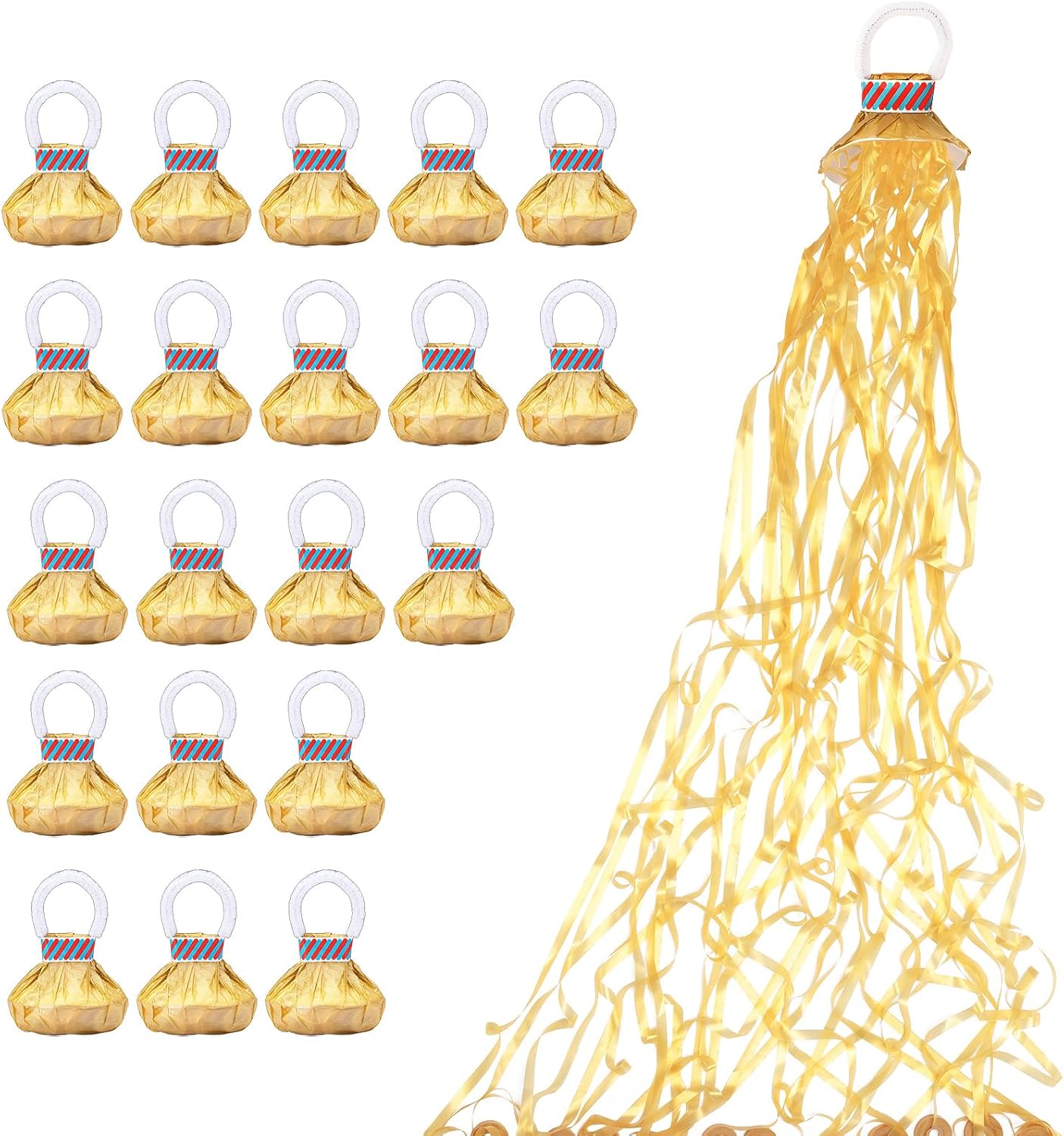 Confetti Poppers, 20Pack Plastic No Mess Streamers, Party Poppers for Birthday,Wedding,Celebrations,Graduation Party (Gold, 20 Pack)
