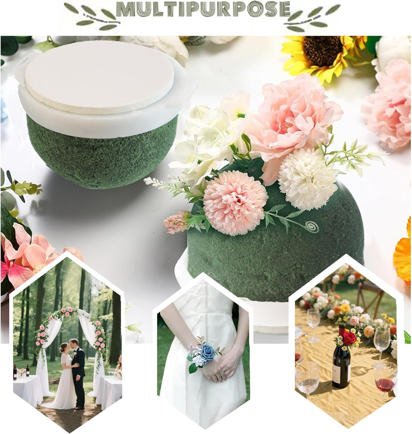 12PCS Foam for Flower Arrangements Styrofoam for Artificial Flowers Dry Blocks Foam Circles with Green Floral Tape for Fresh Flowers Wire