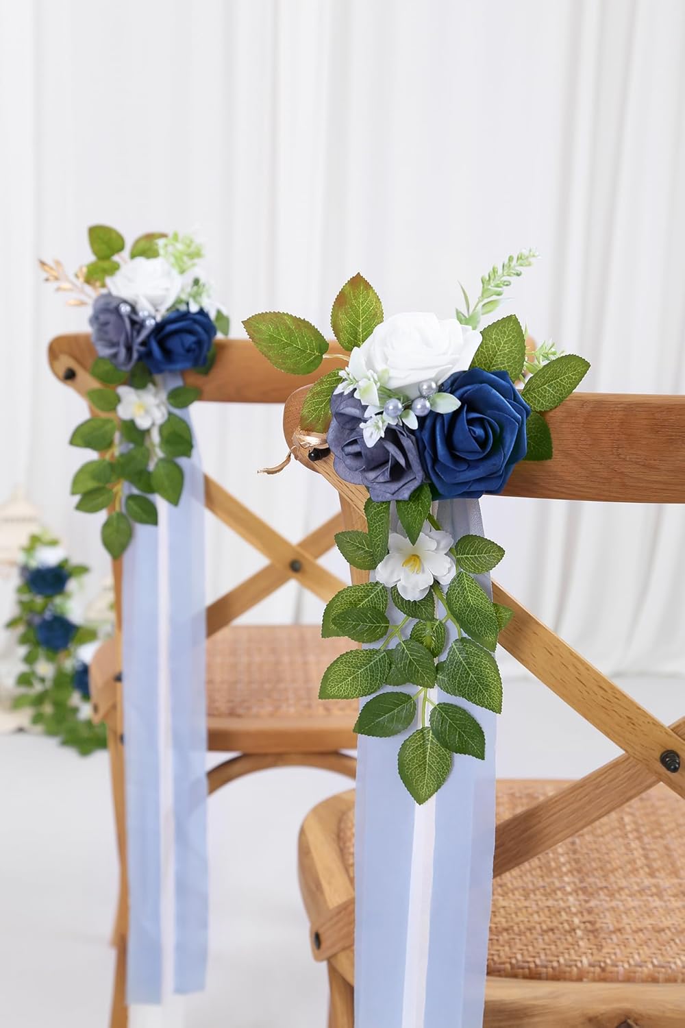 10 Wedding Aisle Decorations for Ceremony - Blue Chair Flowers for Aisle Decor and Church Pew Decorations