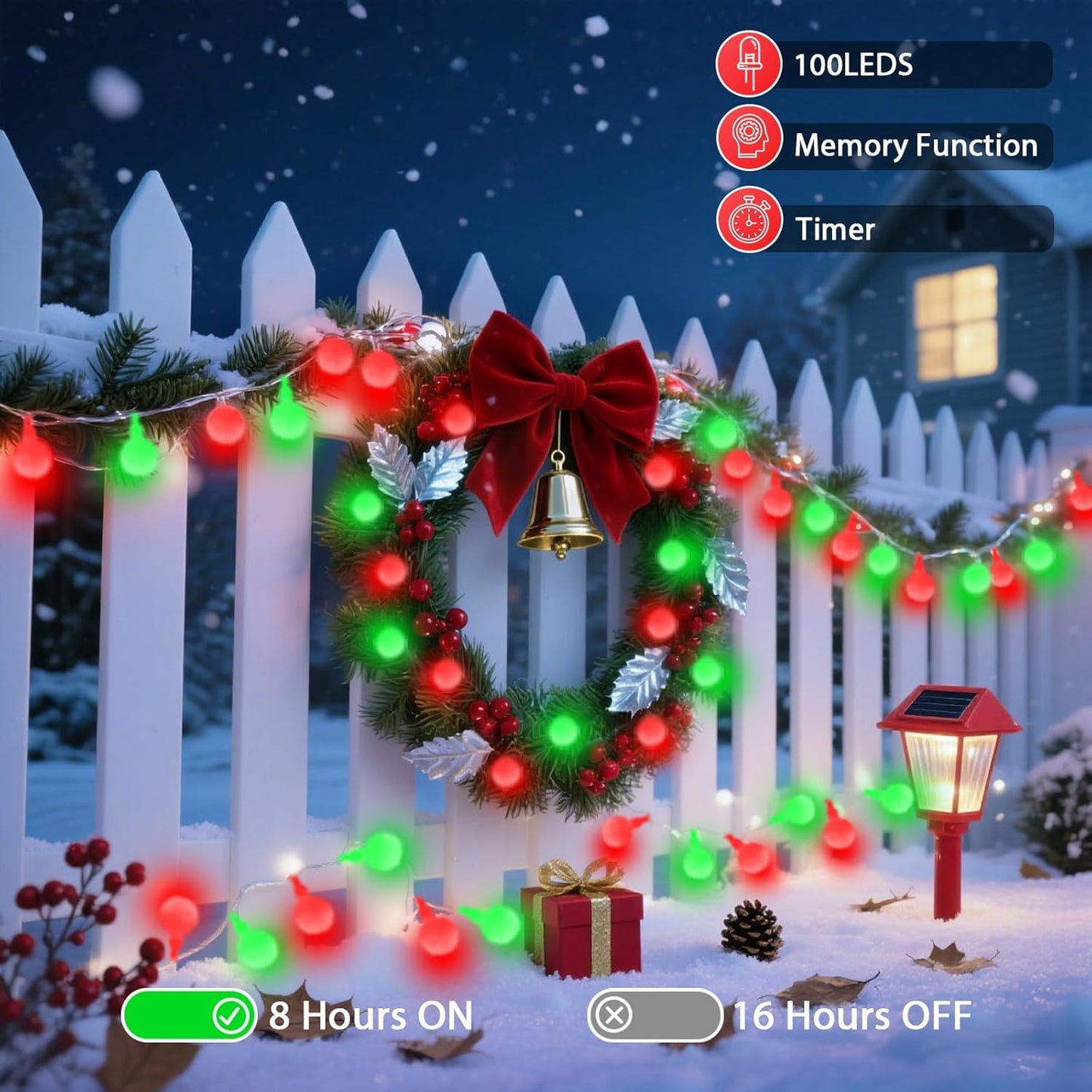 43FT 100LED Connectable Christmas String Lights Indoor Outdoor - Red and Green Fairy Lights Plug in with Remote & 8 Modes, Globe Twinkle Light for Christmas Decorations Bedroom Room Tree Party