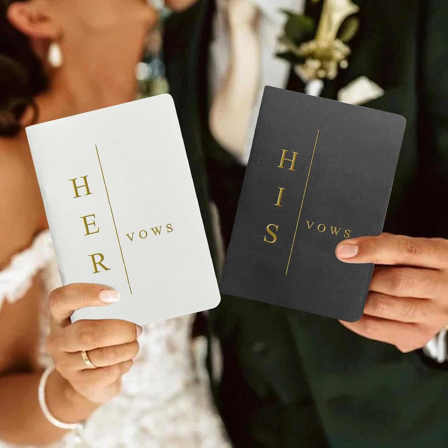 Vow Books His and Hers Soft Touch Gold Foil Engraving Vow Books Wedding Essentials Wedding Accessories(TR-HH-Black)